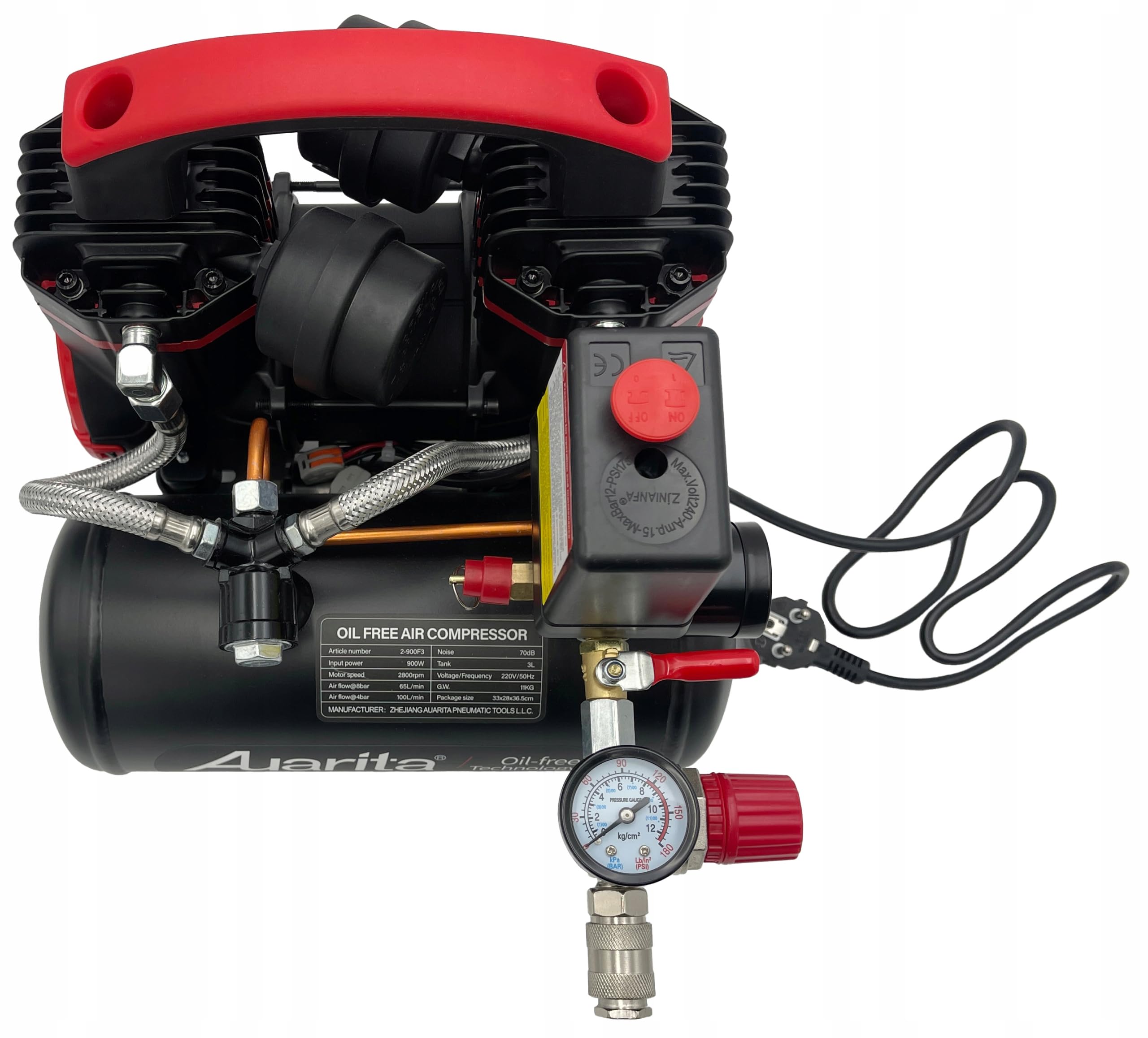 KOMPRESOR 3L BEZOLEJOWY DWUTŁOK SPREŻARKA 110/220 V SEPARATOR AUARITA