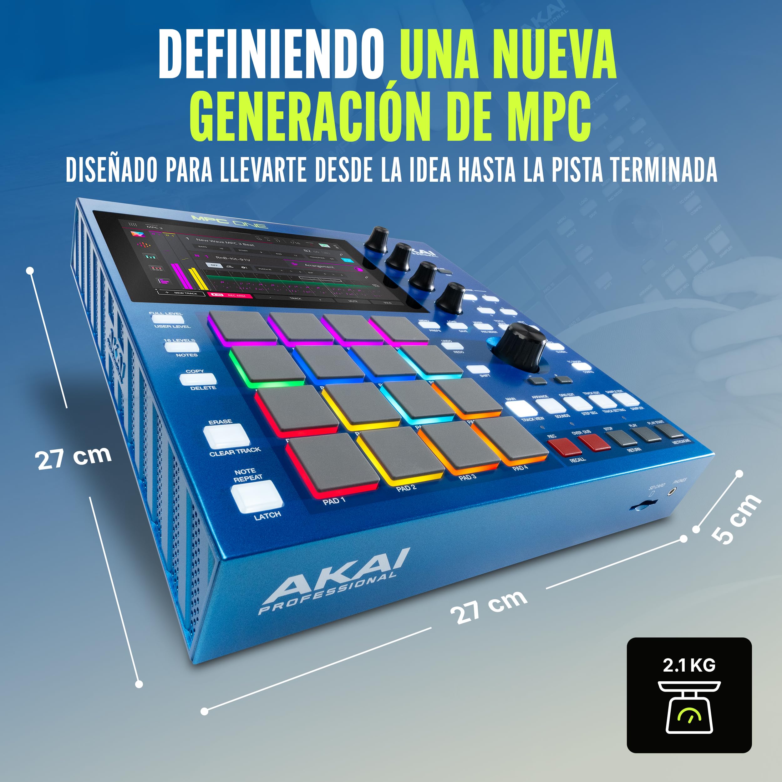 Akai Professional MPC One G2 Centro Producción Autónomo Next-Gen | Para beatmakers y productores, sampling, secuenciación y creación, con USB-C, 16 pads MPC, procesador 8 núcleos, 4GB RAM