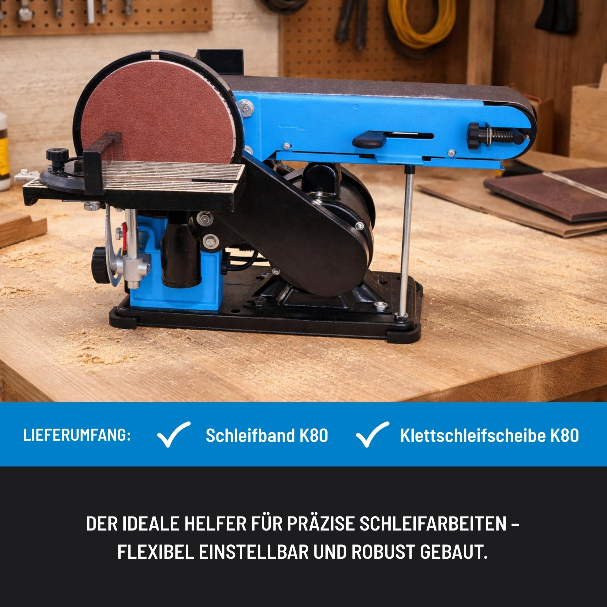 Güde Band- & Tellerschleifer GBTS 400 (350 W Motorleistung, 914 x 100 mm Schleifband-Maß, 282 m/min Bandgeschwindigkeit, 1450 1/min Schleiftellerdrehzahl, 36 mm Ø Staubsaugeranschluss)