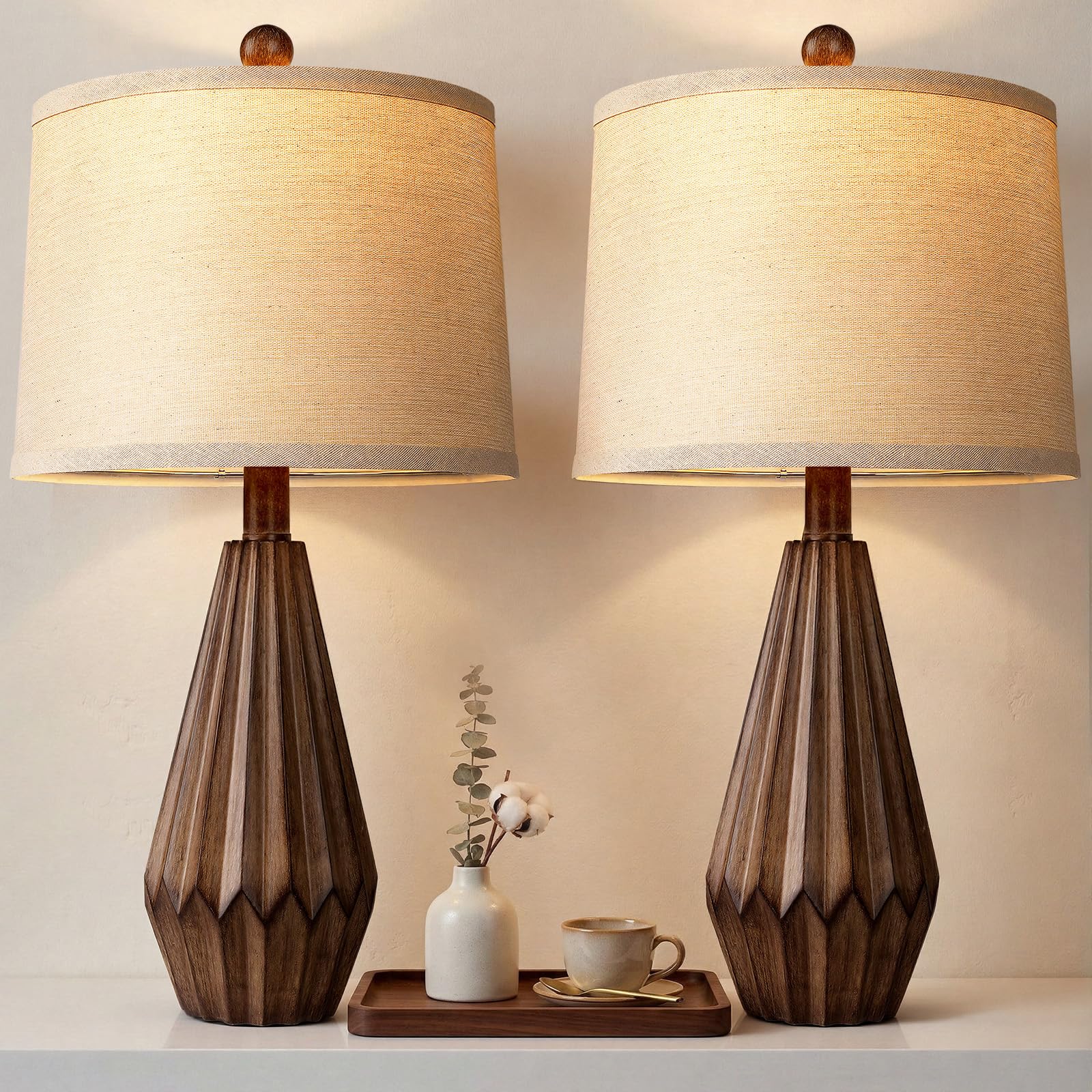 Modern Farmhouse Resin Table Lamps - Pair