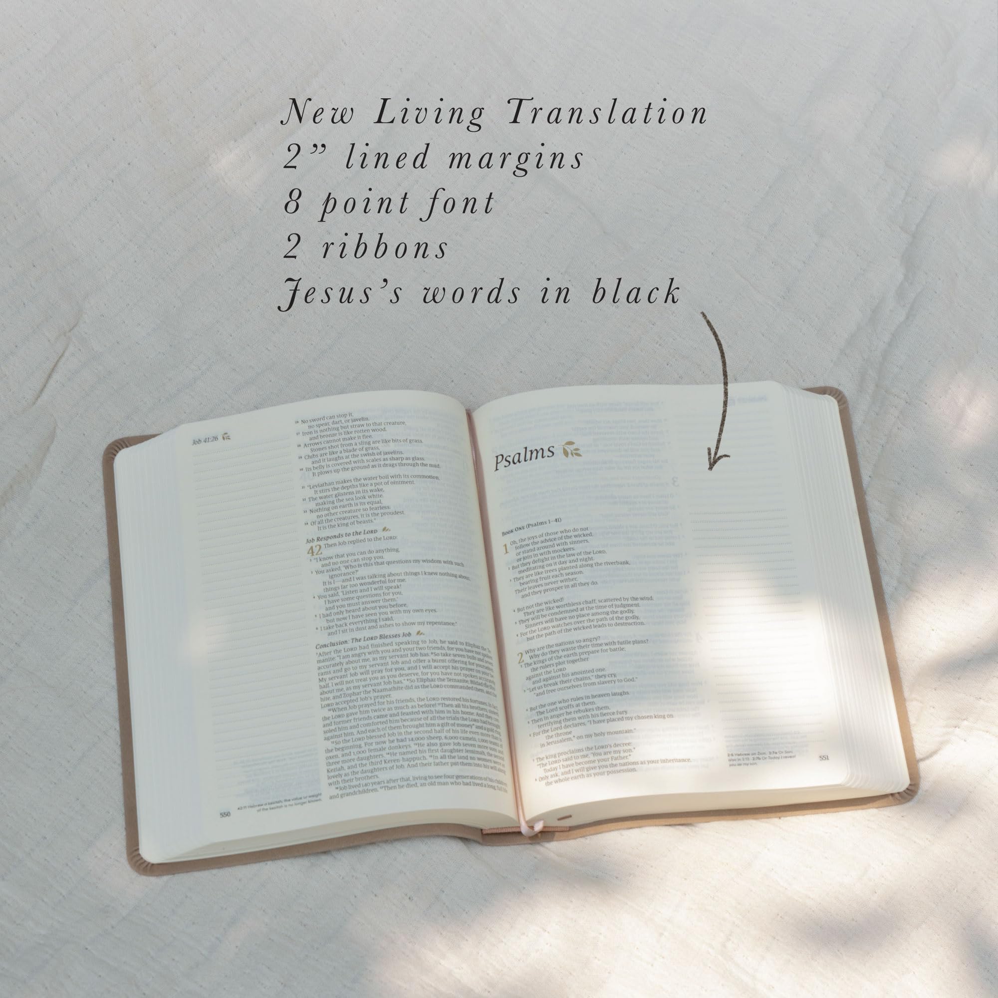 Hosanna Revival Biblia NLT para mujeres: Biblia de diario y estudio con márgenes anchos, cubierta similar al cuero gris pardo, diseño floral, nueva Biblia para tomar notas de traducción viva: tema