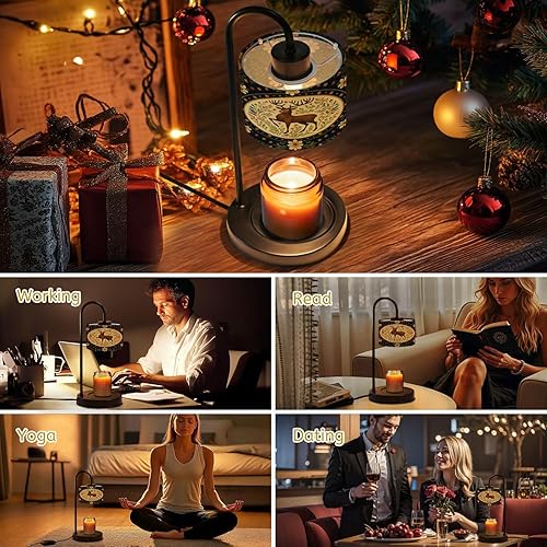 Miniatura 15 de Lámpara calentadora de velas con temporizador y atenuador, retro de los años 70, líneas onduladas abstractas psicodélicas, rosa, naranja, beige,