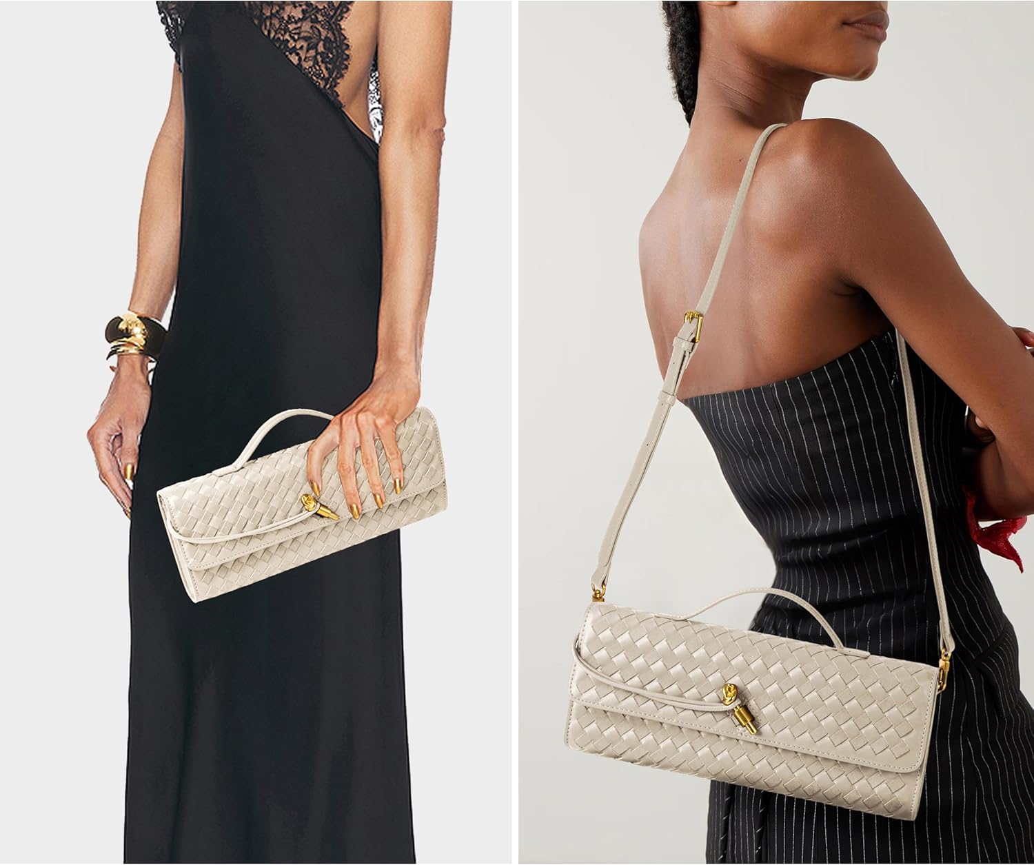 Joryin Woven Purse for Women Evening Clutch Woven Leather & Suede Handbags Crossbody Bag Suede Purse Formal Evening Bag - Image 2