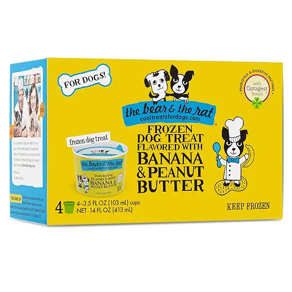 The Bear And The Rat Frozen Dog Ice Cream Cups, Banana Peanut Butter Flavor, Human Grade Frozen Dog Treats with Prebiotics & Digestive Enzymes, Gut Health Support, 4-Pack Pup Cups 1