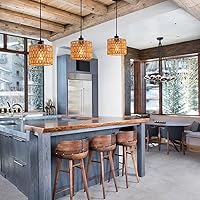 Vista 6 de Woven Pendant Light Boho Chandelier, Rattan Pendant Lights Kitchen Island, Farmhouse Pendant Lighting with Hand Woven Wicker Shade, Boho Chandelier