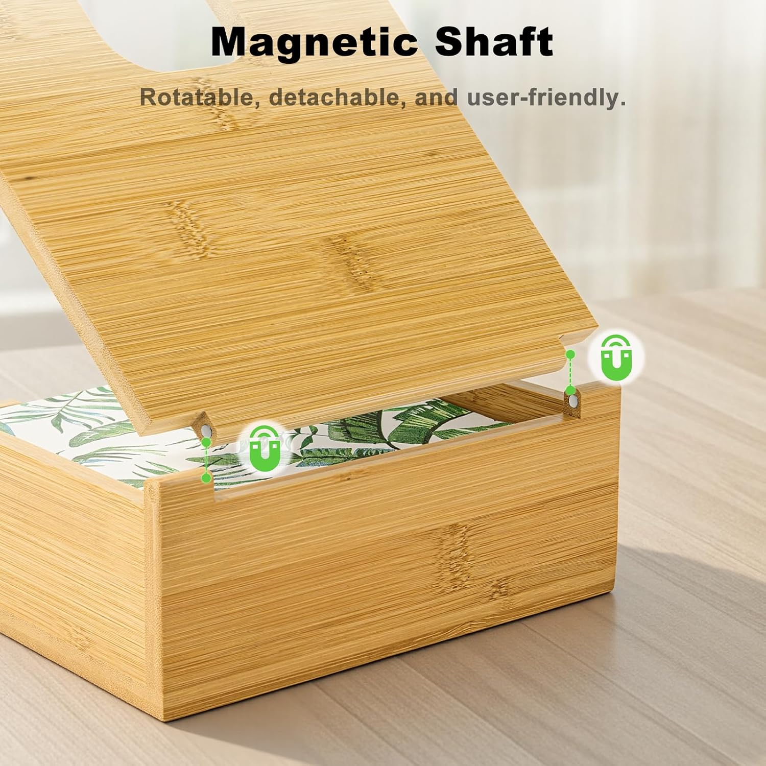 Flat Napkin Holder for Table with Lid 13"x13", Large Modern Square Paper Napkin Holder for Dining Dinner Kitchen Cocktail Farmhouse Outdoor, Porta Servilletas de Mesa Elegantes (Bamboo)