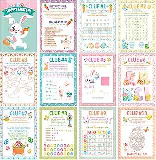 HOWAF Easter Egg Hunt Supplies, 10pcs Indoor Easter Egg Hunt Clues Cards Easter Games Easter Scavenger Hunt with Friends, Family