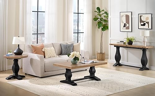 Miniatura 24 de Napa - Mesa de sala de estar de madera maciza, rústica recuperada, natural y blanco, con extremos redondos, mesita de noche, mesita de noche, 26