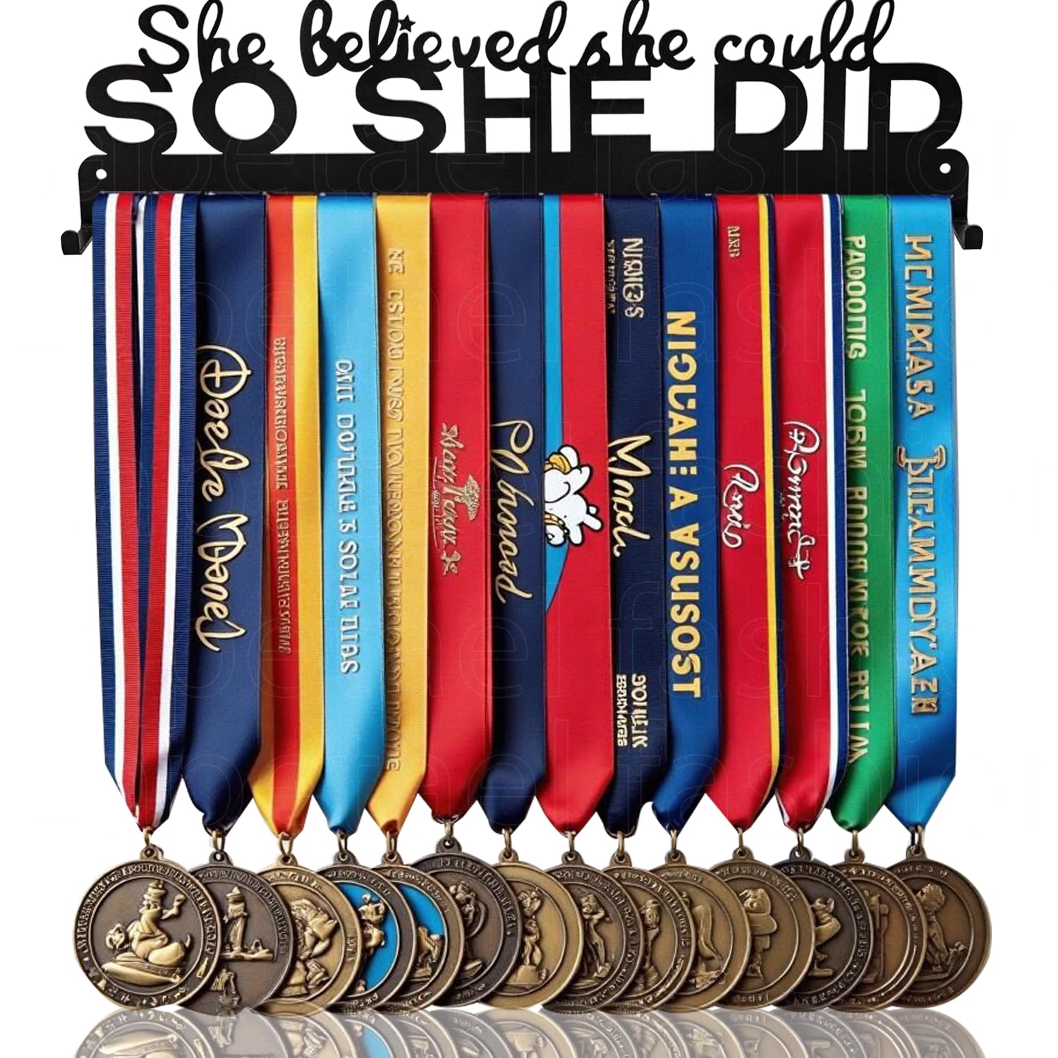 Sports Medal Hanger Display Holder Hook Rack for 60 Medals-16 Wide with 20 Hooks-Black-Easy Use Awesome Gifts