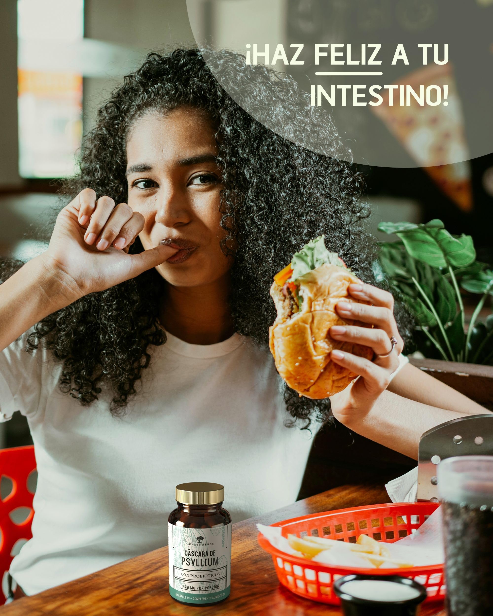 Cáscara de Psyllium con Probióticos 99% Pureza 60 Cápsulas 1400 mg Psyllium Husk 60 Mil Millones Probióticos Digestión Fibra Plantago Ovata Alta Concentración