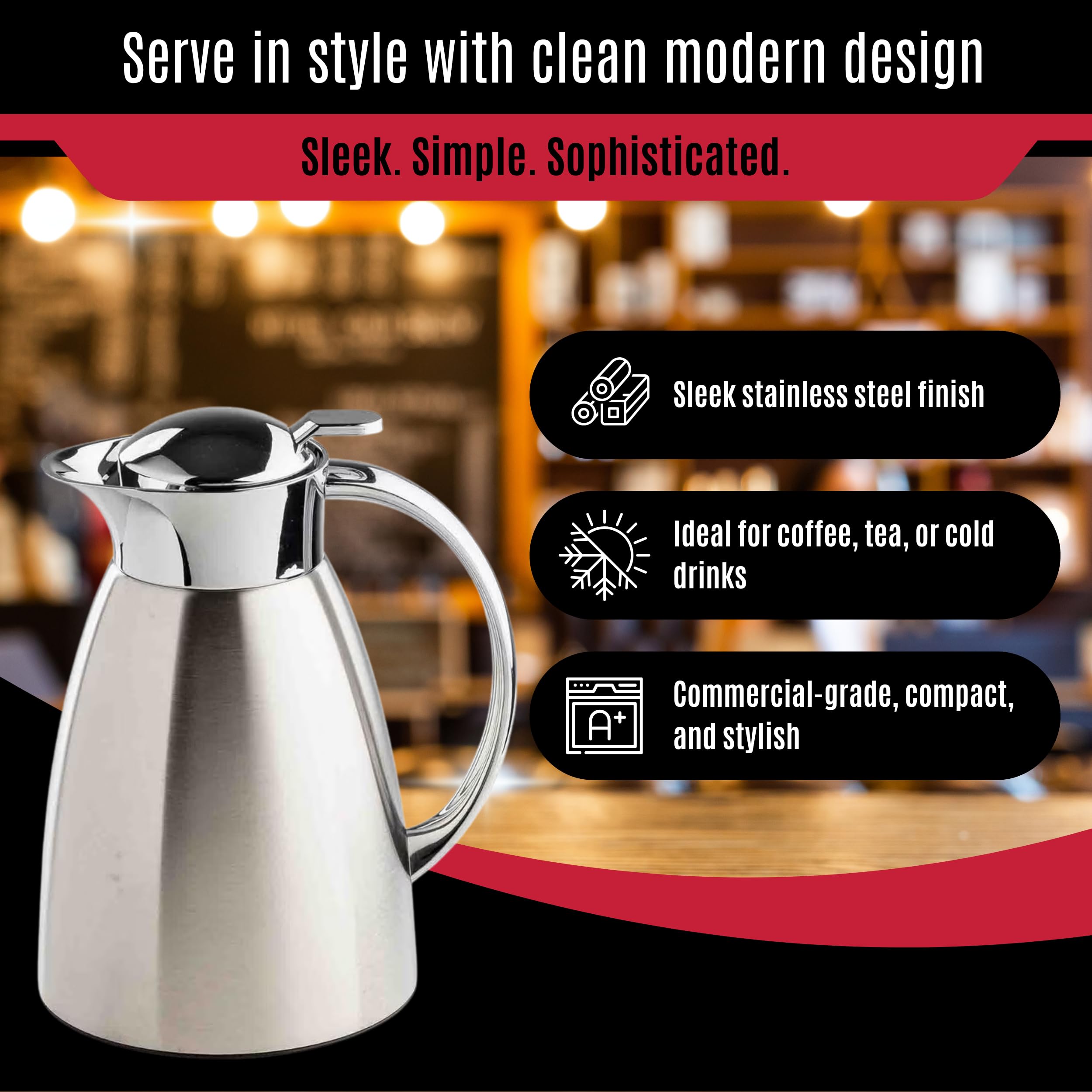 TableCraft 12674 - Jarra de café de acero inoxidable cepillado con acabado PVD, aislada al vacío, dispensador de café ligero a prueba de fugas, para cafeterías, restaurantes y catering