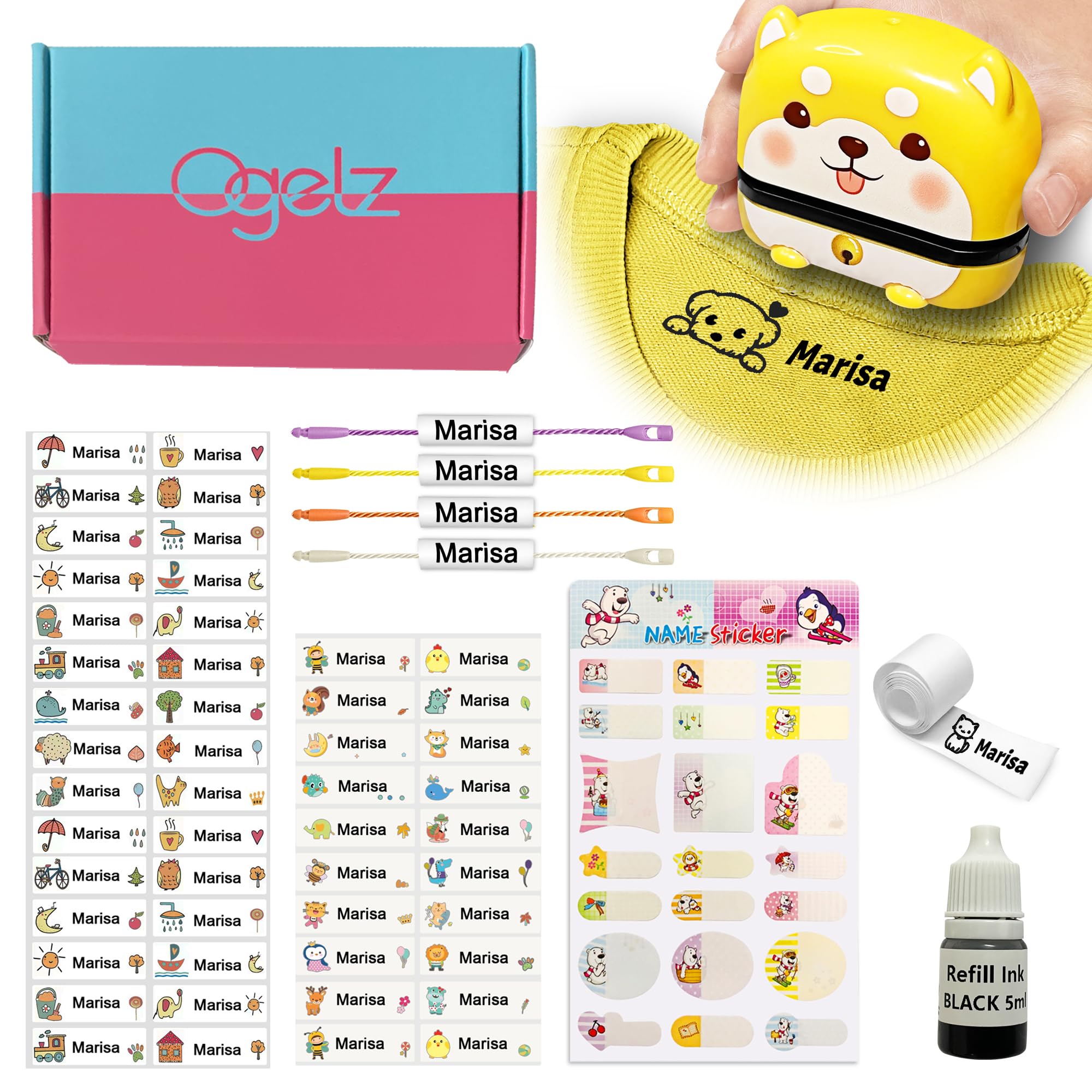 Ogelz Boys Lovely Dog The Name Stamp For Kids Clothes Clothing Personalized Name Stamp Custom Daycare Stickers Tag Label Preschool Nursing Home Washable Dryer Safe Cute Animal (Lovely Dog) Size 24