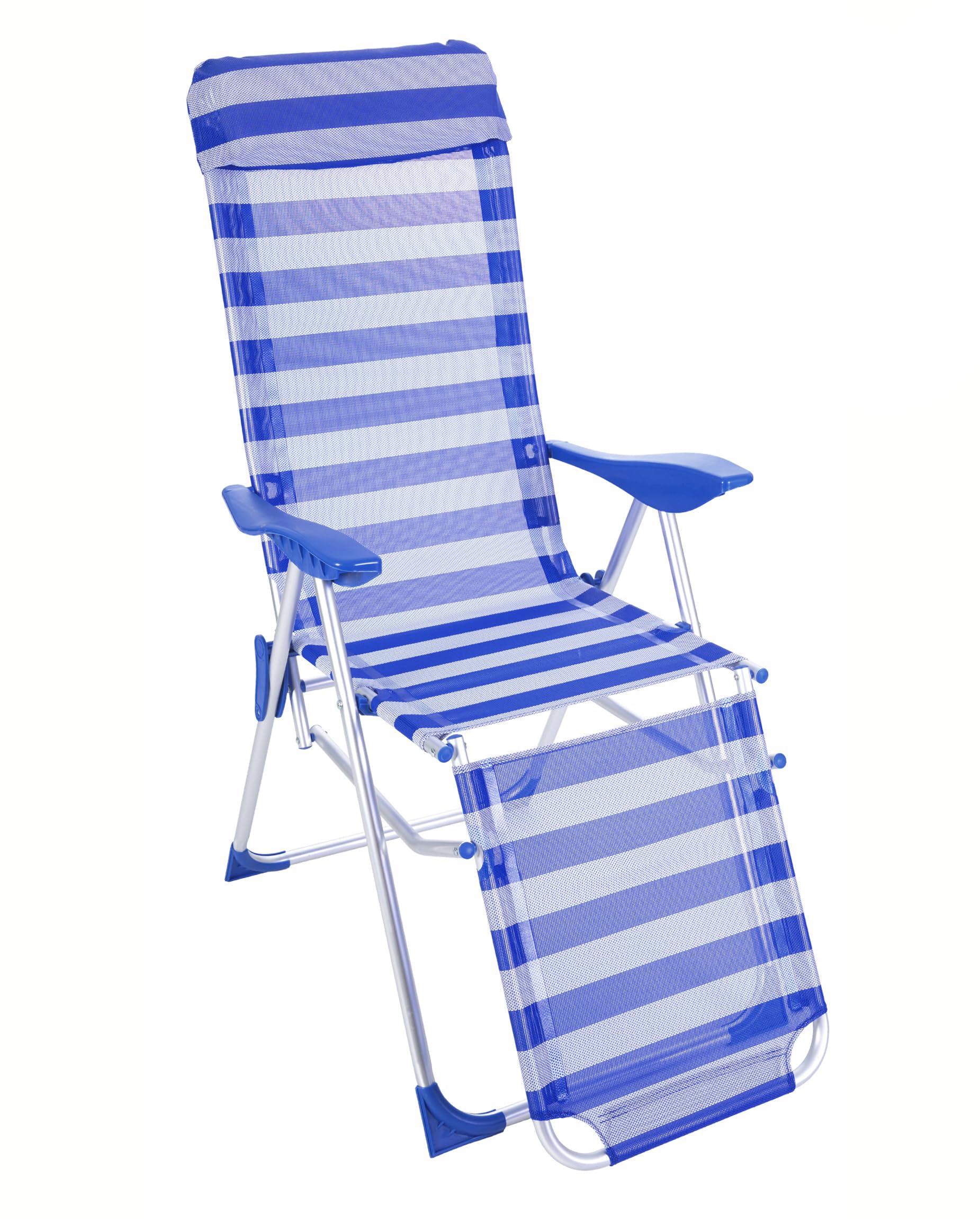 HERSIG - Silla Tumbona Plegable - Sillones Jardin Exterior - Sillas Tumbonas - Tumbonas Jardin con Reposapies - Exterior Terraza, Camping, Piscina - Ligera y Resistente - Rayas Azules
