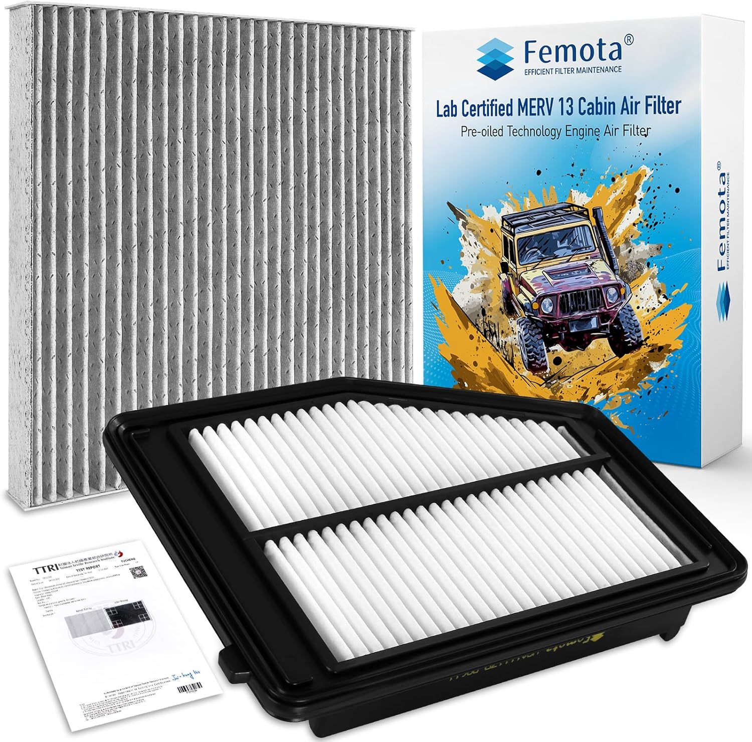 Cabin & Engine Air Filter Kit, CF10134 & CA11113, Lab Certified MERV 13, Pre-oiled, 2pcs, Specific for Honda Civic (2012-2015, 1.8L L4 Only), Acura ILX (2013-2015, 2.0L L4 Only)