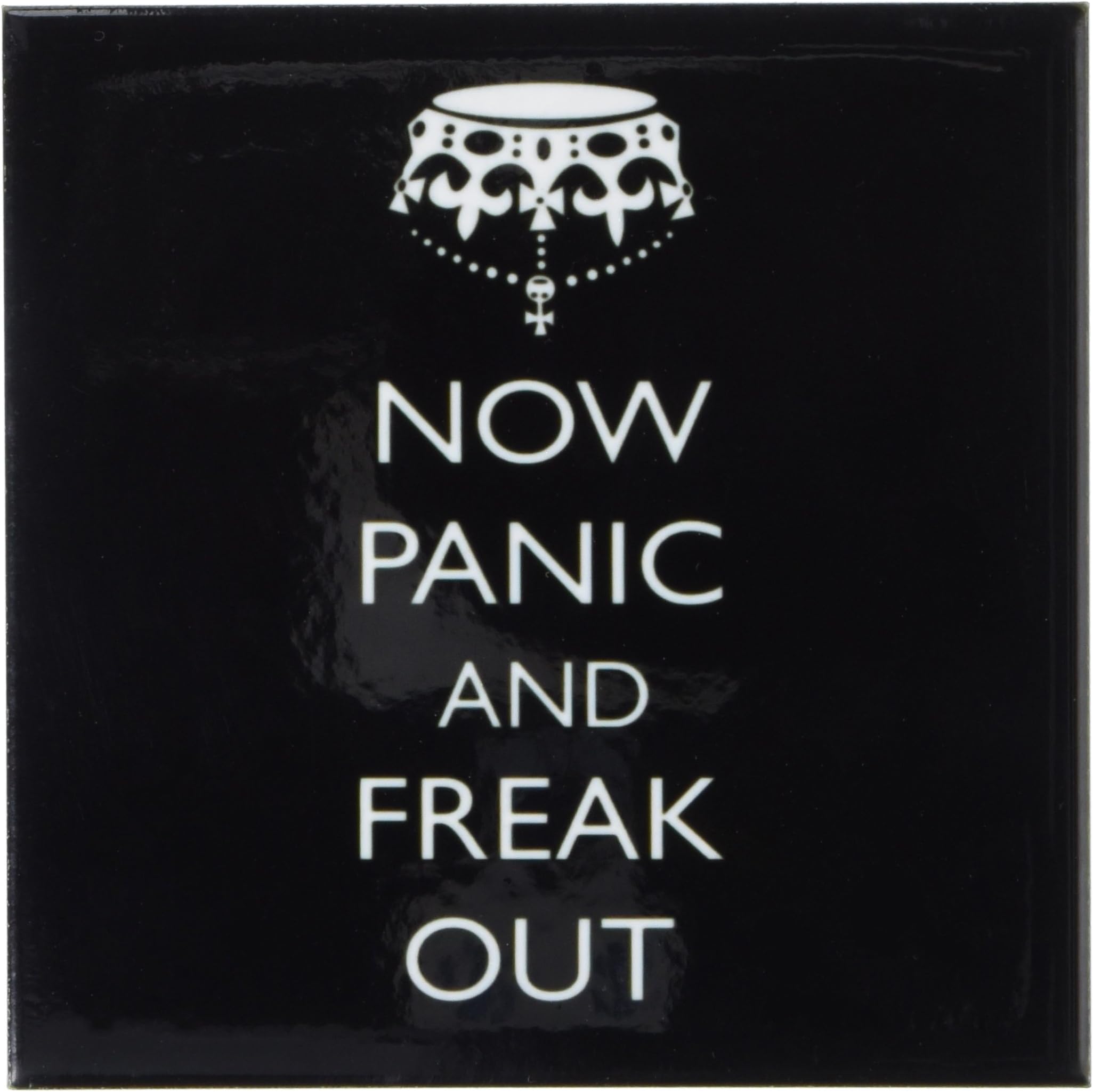 Rikki Knight Now Panic and Freak Out Black Design Art Ceramic Tile, 4 by 4-Inch