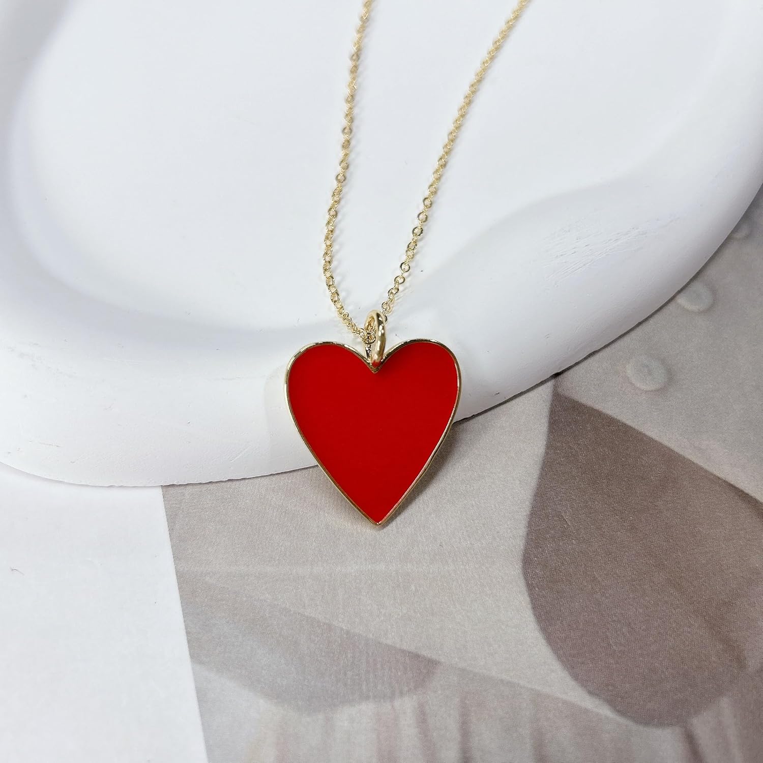 Minimalist Red Enamel Love Heart Pendant Necklace for Women 14K Gold Plated Fashion Sweet Peach Dainty Choker Adjustable Link Chain Party Valentine's Day Anniversary Preppy Jewelry Gifts Her Girlfriend - Image 2
