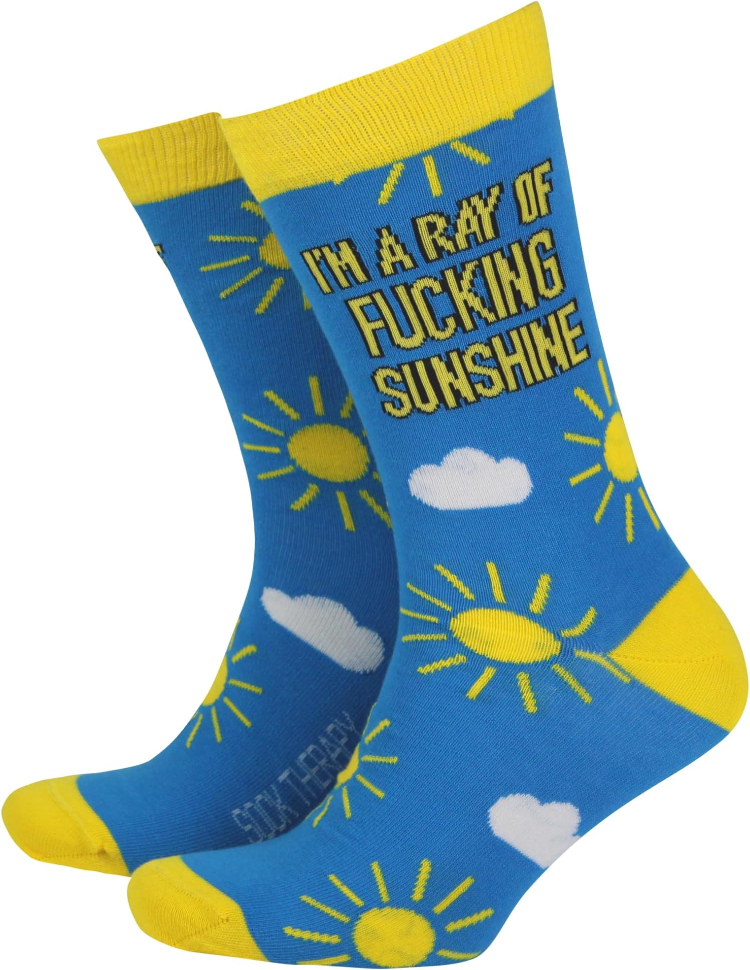 Sock Therapy Mens Novelty Colourful Bamboo Socks Smart Design Comfortable Breathable Socks - Ray Of Sunshine Blue, Yellow, Whiteq 8-11