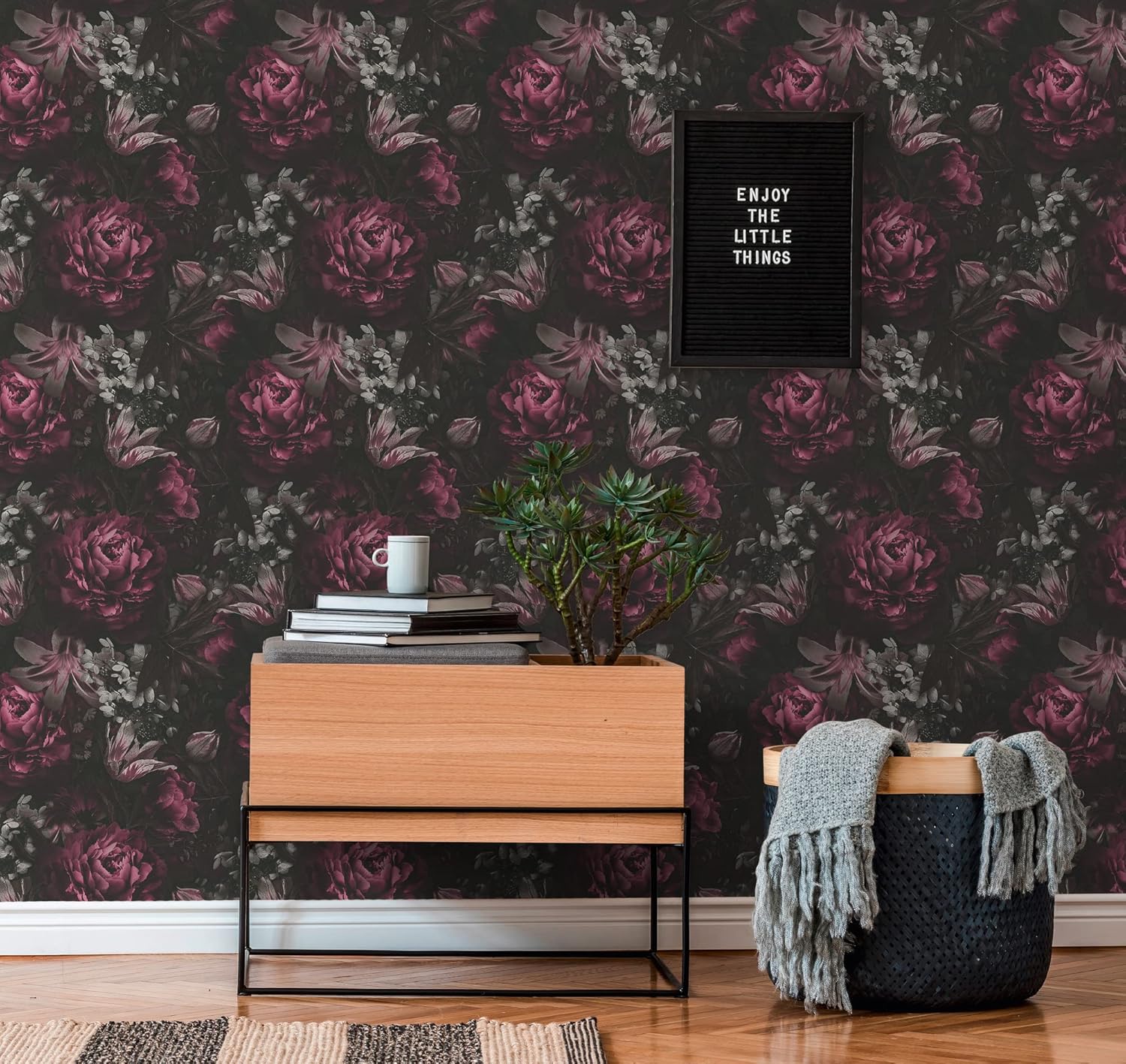 A.S. Création Wallpaper Floral Design - Black, Purple - Flower Wallpaper 395.99in x 20.87in Made in Germany - 385094