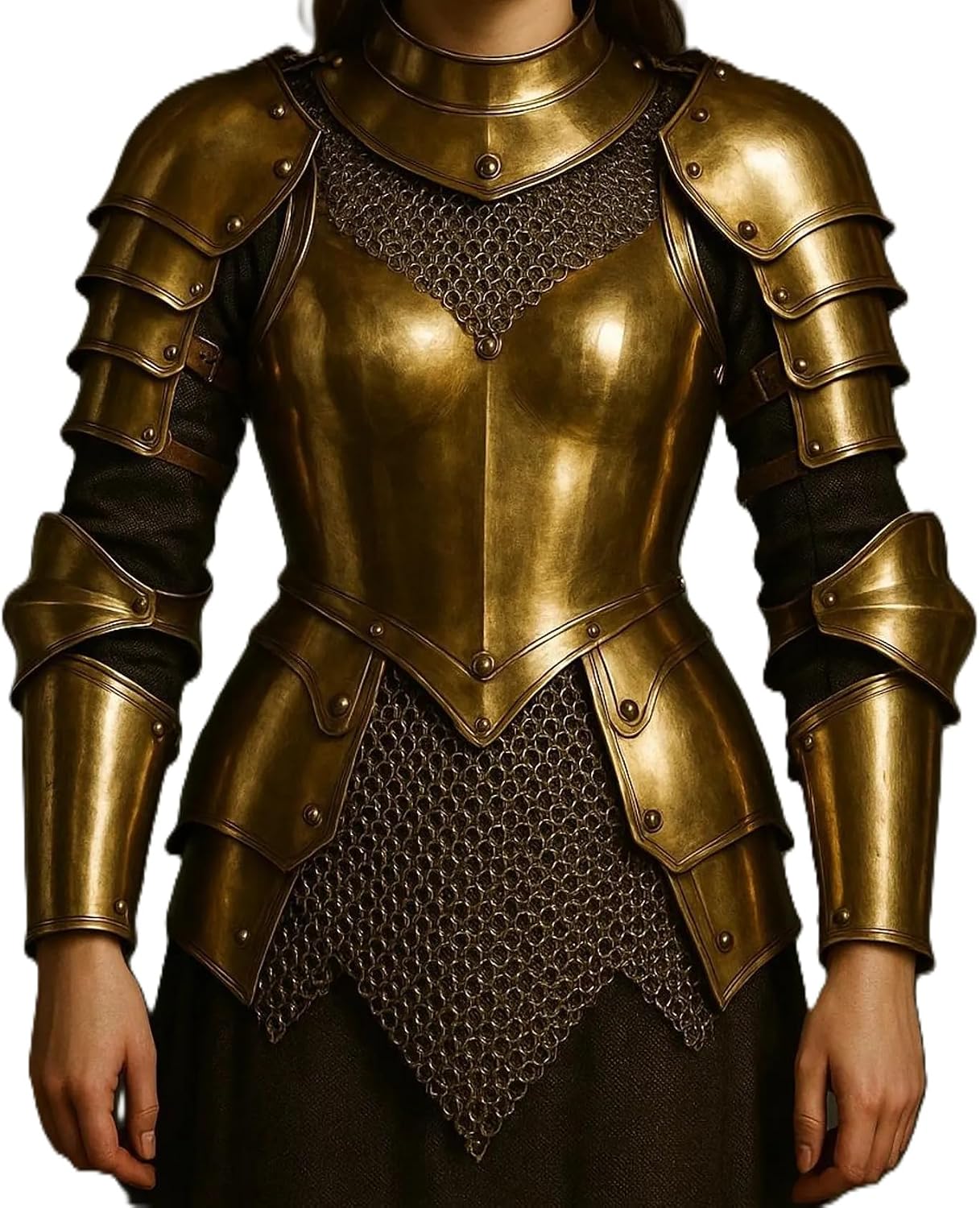 Medieval Roman Knight Lady Half Suit of Armor - Female Cuirass-Bracers-Shoulder-Gorget - LARP Cosplay Halloween Armor Renaissance Costume - Brass Antique Finish