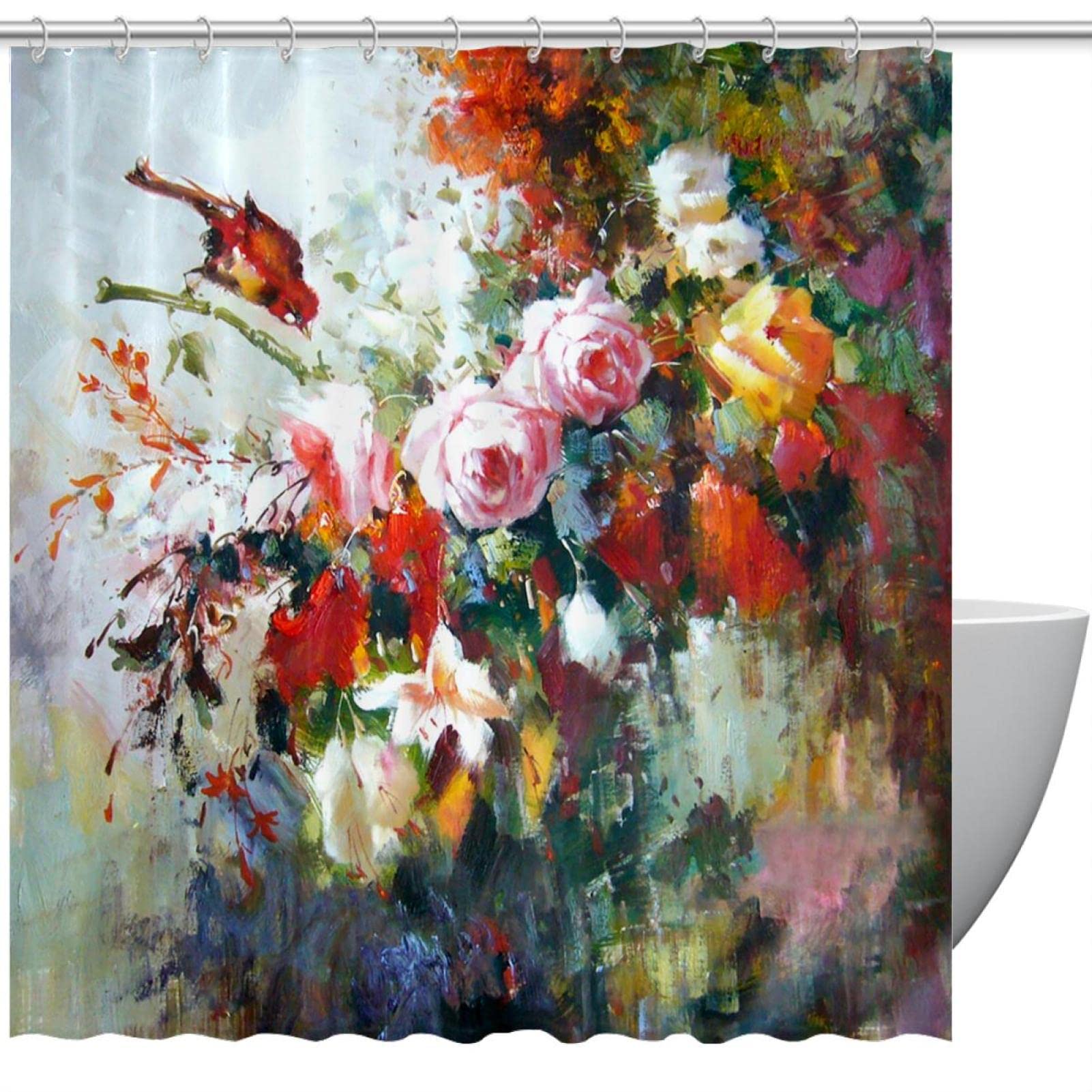 Rideau de douche abstrait floral 183 cm avec crochets pour salle de bain