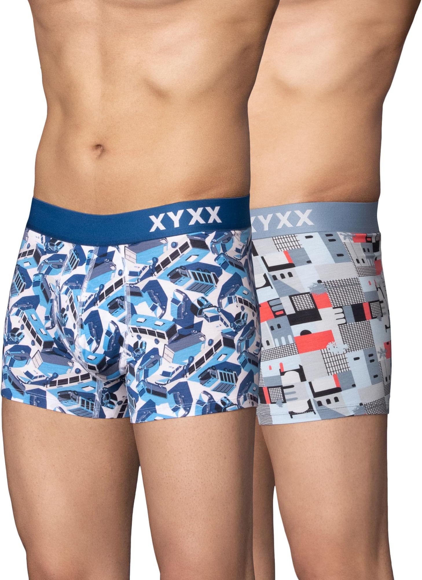Men's Urbane & Flux Micromodal Printed Trunks | Antimicrobial, Regular Fit, No-Marks Waistband | Underwear Combo Pack of 2