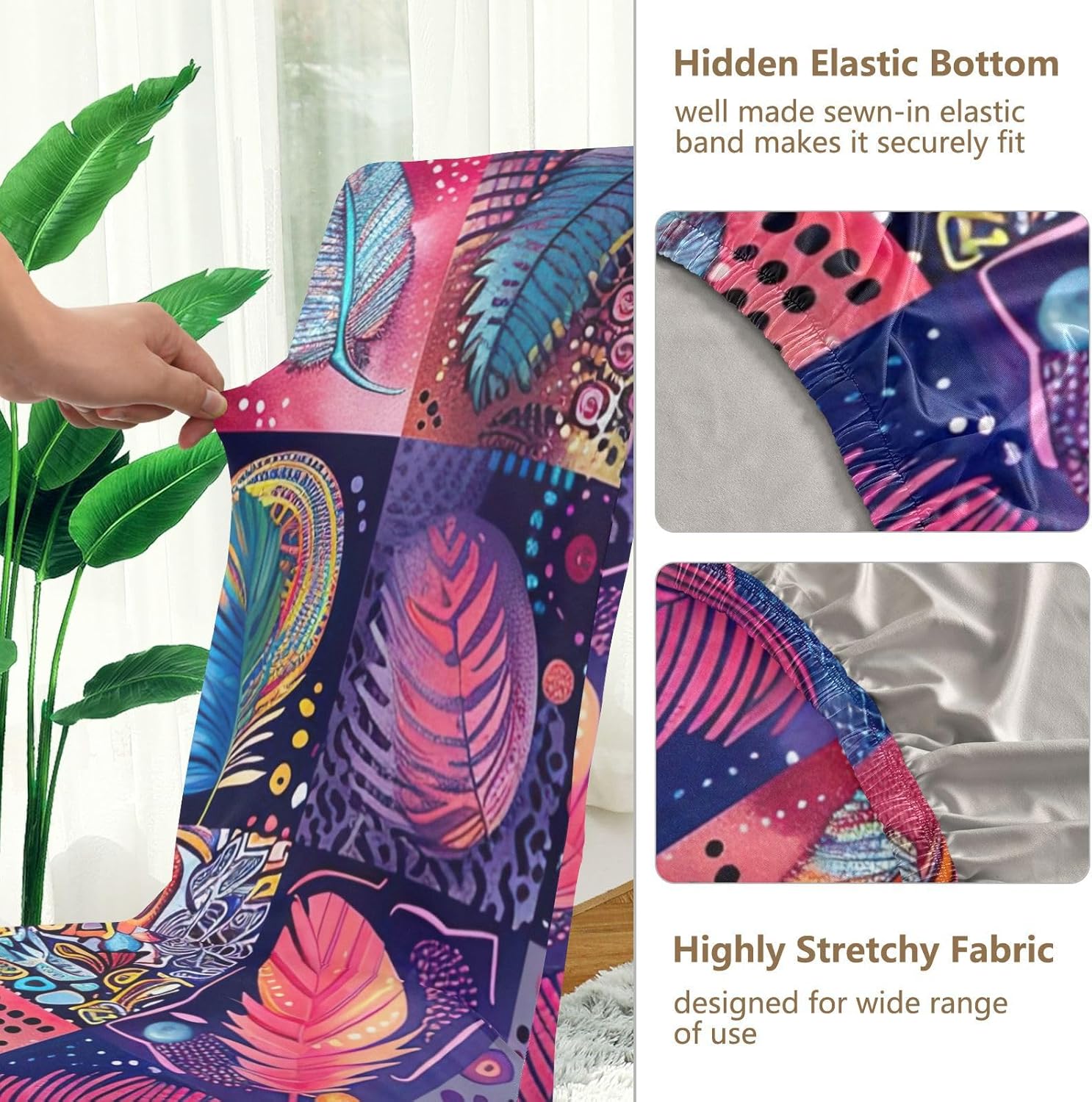 ODAWA Chair Covers Colorful Feather Table Chair Covers Soft Removable Dining Chair Slipcovers
