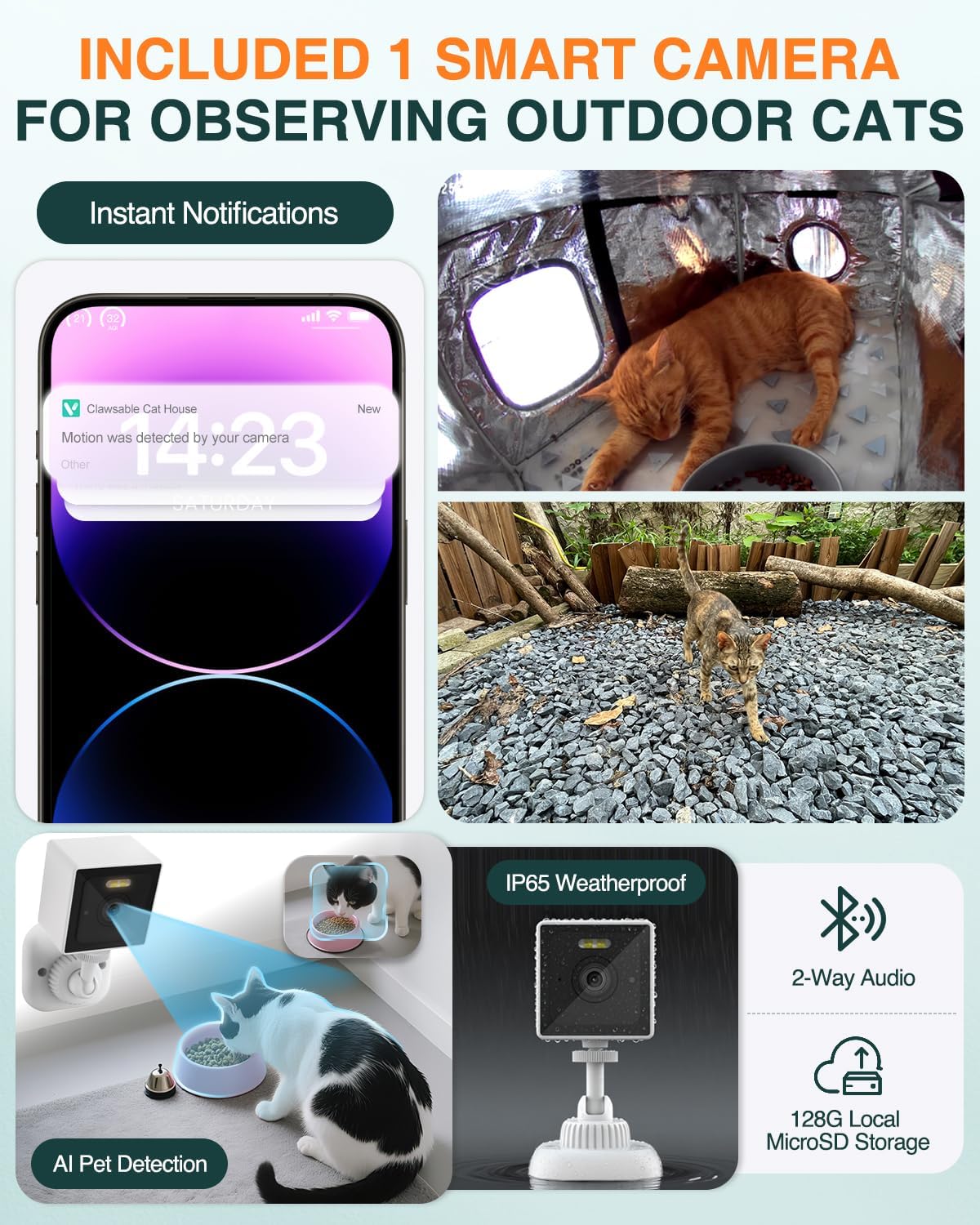 Indestructible Heated Cat House with Pet Camera for Outside Winter, 100% Waterproof, Escape Door, Insulated Outdoor Cat Shelter with Heater for Feral Barn Cat Kitty (Forest Green, 26"x16"x18")