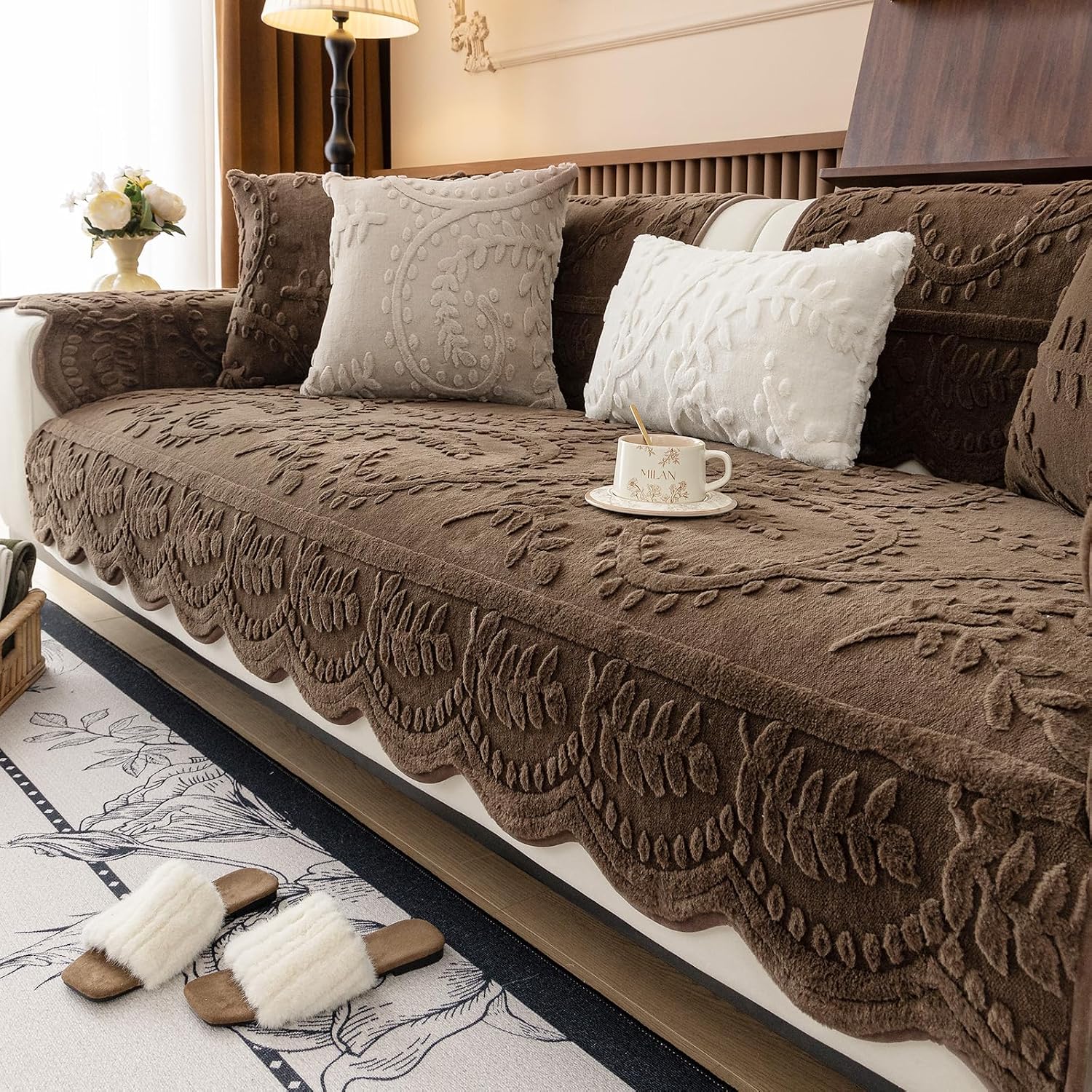 Plush Couch Cover for Pet, Dog Couch Cover for Sofa,Cocoa Coffee