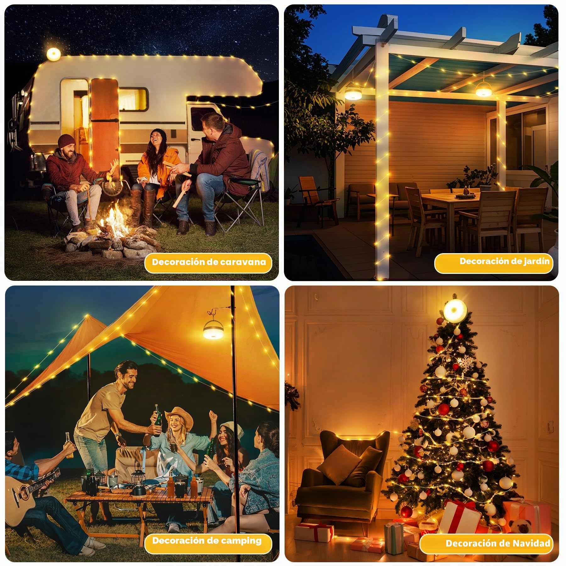 10M Retráctil Cadena de Luces para Camping,3 en 1 portátil para exteriores a de Impermeable Lampara Camping,8 modos de iluminación,Solar y USB de carga,pour le Jardín,la décoration de patio