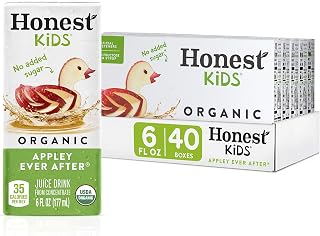 Honest Kids Appley Ever After Organic Apple Juice Drink, 6oz Boxes Pack of 40 - No Added Sugar, USDA Organic