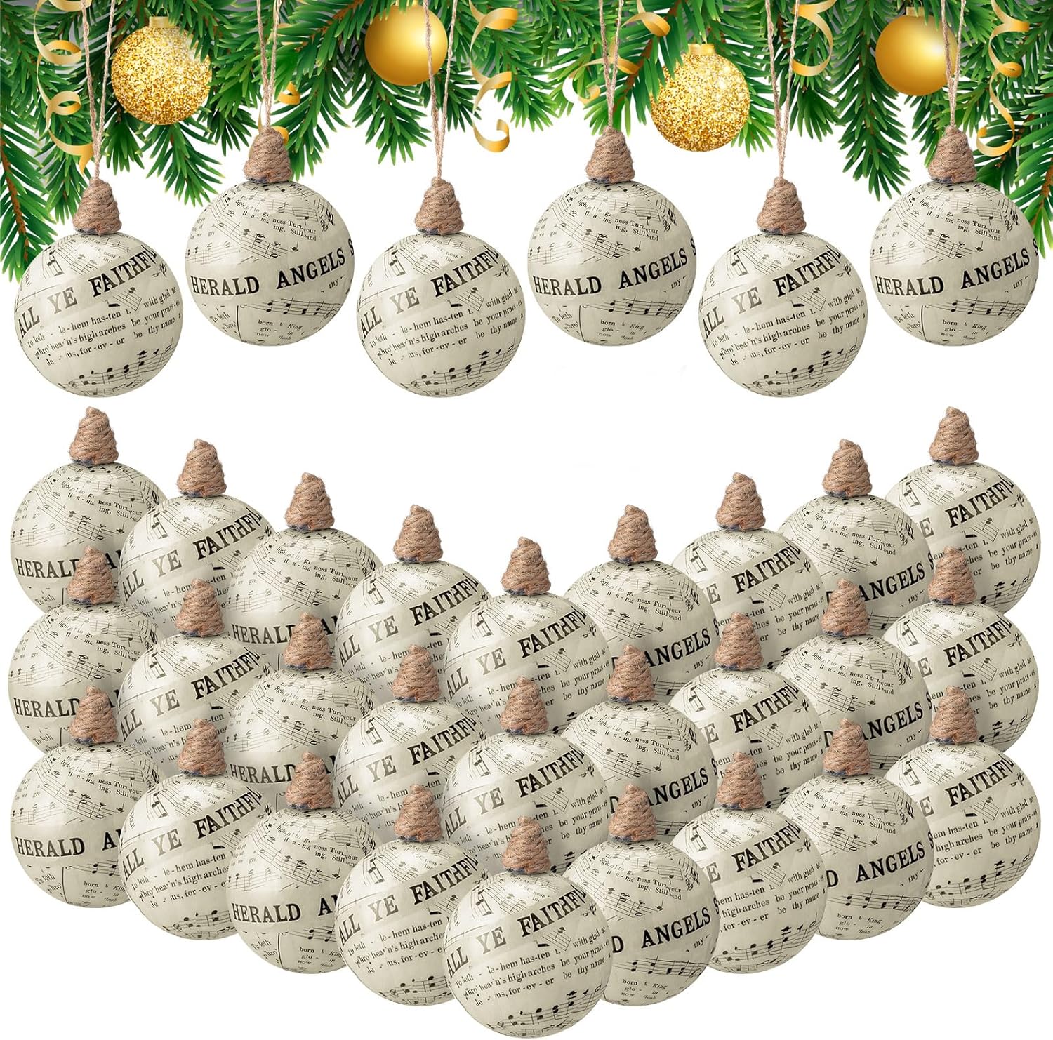 24 Pcs 2.36 Inch Christmas Tree Music Notes Ornament Vintage Balls Music Themed Merry Christmas Hanging Decorations Xmas Festive Pendant Home Decoration