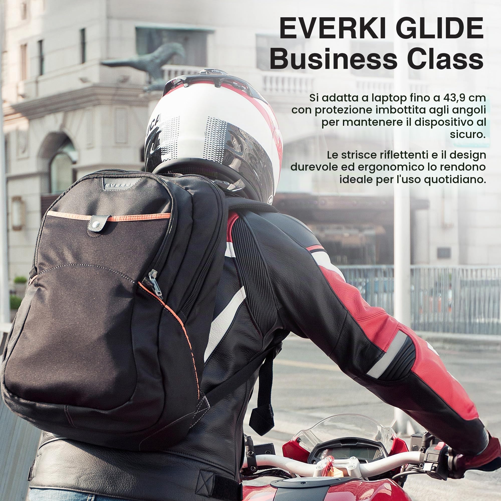 Everki Glide zaino per laptop 17,3" per donna e uomo – robusto e idrorepellente, con strisce riflettenti per studio, viaggio o moto – Nero (EKP129)