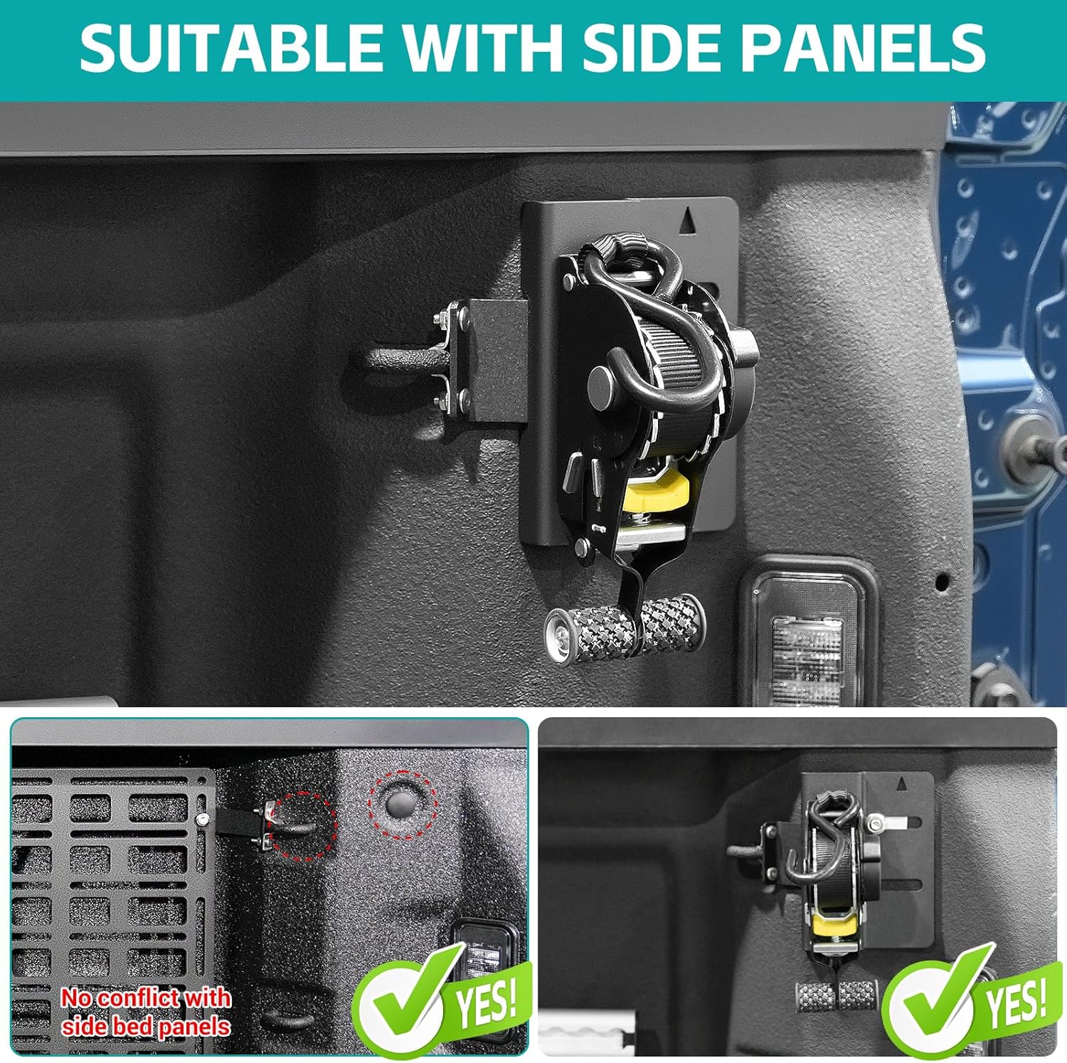 2PCS Ultimate Retractable Ratchet Straps Compatible with 2019-2025 Chevy Silverado/GMC Sierra 1500 Accessories, Bed Mount Bolt on Securing Self Retracting Tie Down Straps