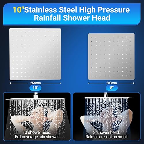 Miniatura 3 de Cabezal de ducha de lluvia de 10 pulgadas con rociador de mano, cabezal de ducha de lluvia con brazo de extensión ajustable de 11 pulgadas, 5