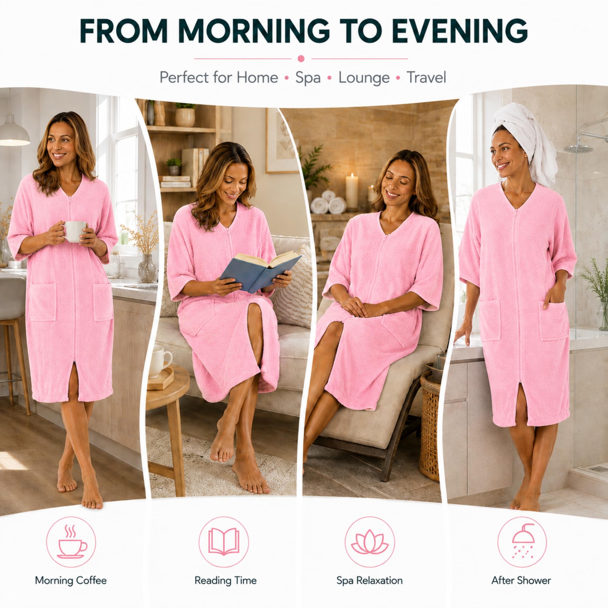 GM Apparel Albornoz con cremallera para mujer, 100 % algodón, toalla de rizo altamente absorbente