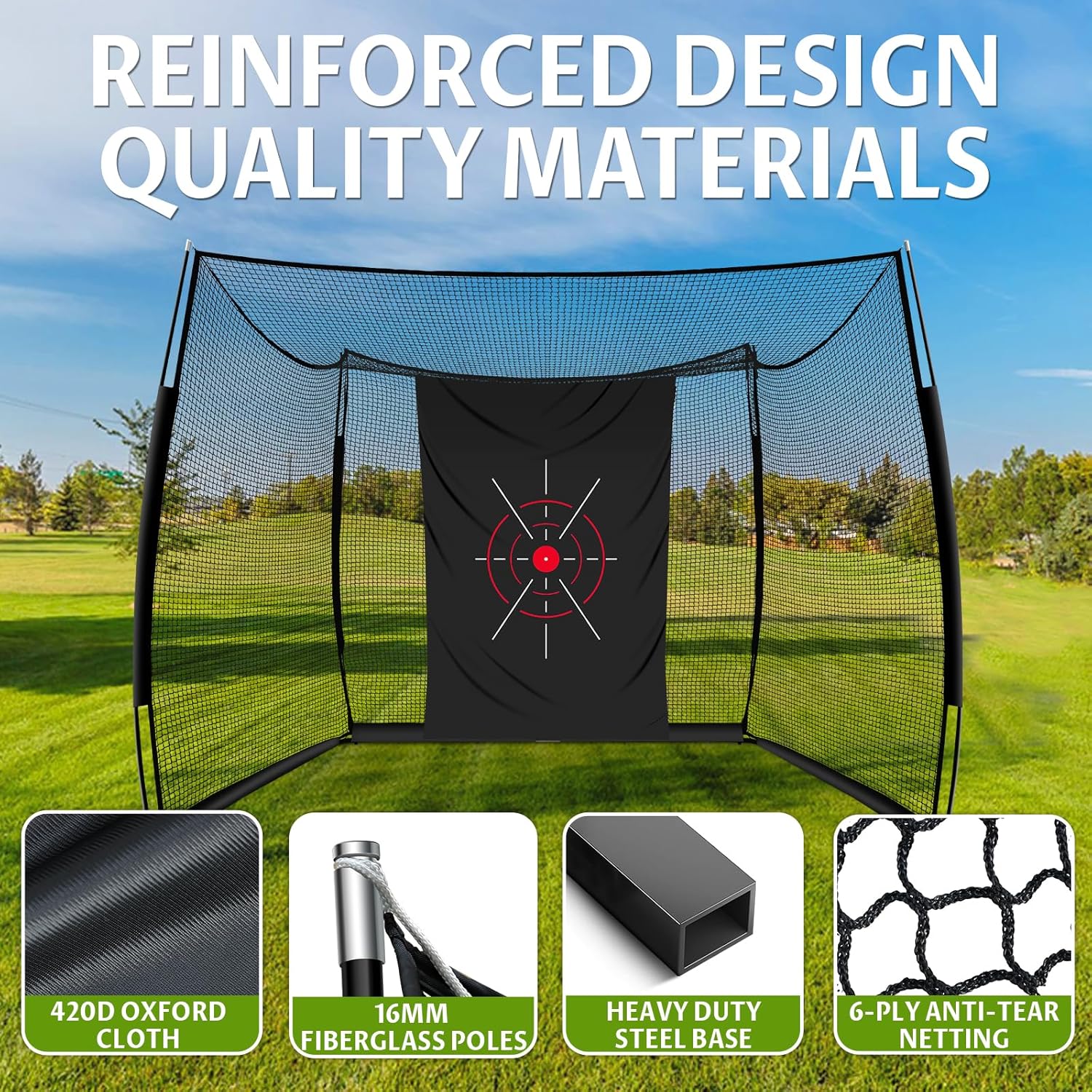 Golf Net, 11x8ft Golf Hitting Net with Target Cloth, Heavy Duty Spacious Golf Practice Cage for Swing Driving, Home Backyard Garage Indoor Outdoor Use