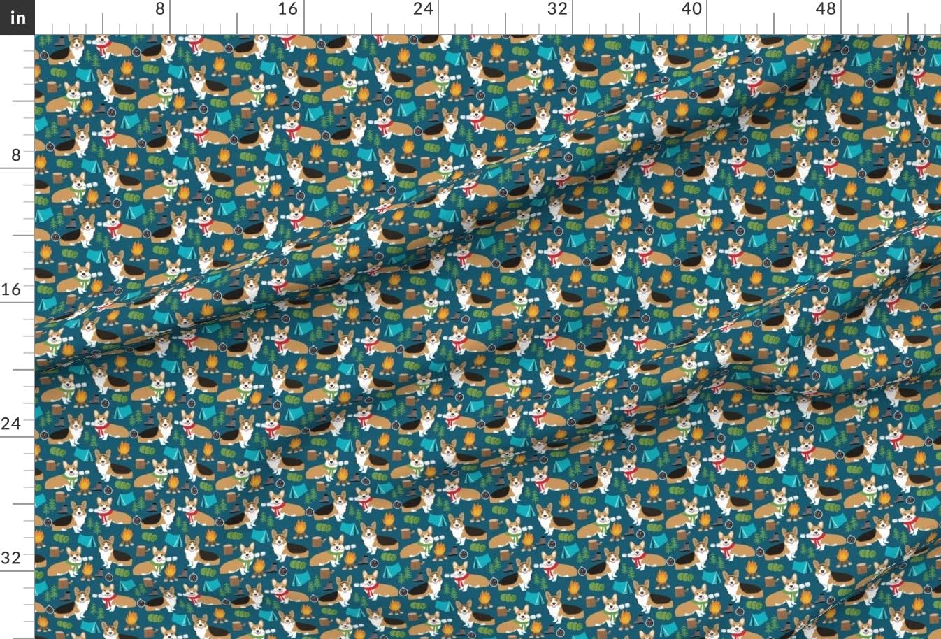 Spoonflower Fabric - Corgi Camping Aspen Campfire Dogs Breeds Navy Corgis Welsh Printed on Upholstery Velvet Fabric Fat Quarter - Upholstery Home Decor Bottomweight Apparel
