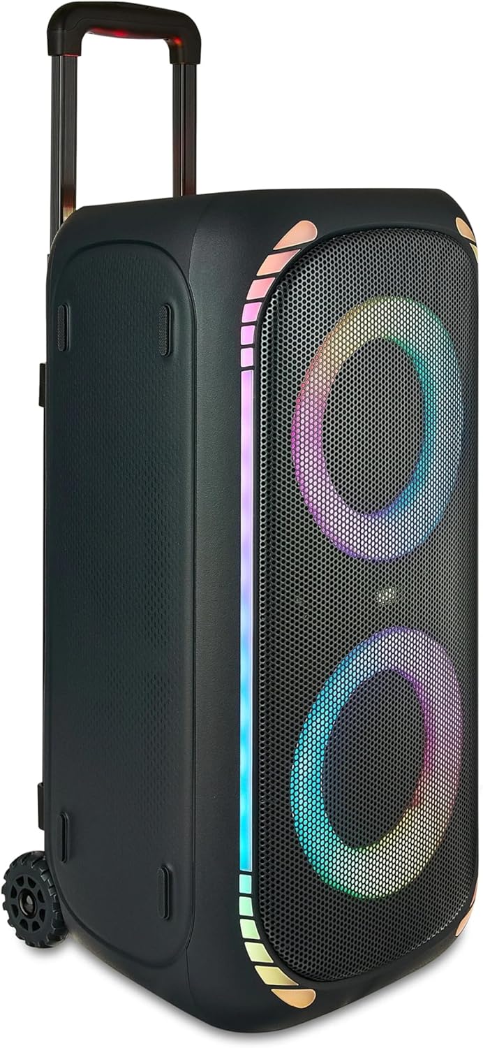 Large Bluetooth Speaker - 160W RMS Portable Wireless Speaker with 640W Peak Power, Multicolor LED Lights, 12-Hour Battery, Bass Boost, Mic & Guitar Inputs for Karaoke and Outdoor Events