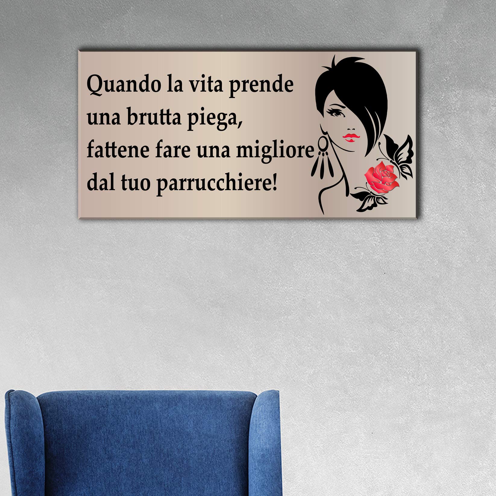 Quadro su tela con frase per negozio di parrucchiera, idea decorativa per negozi hair style donna