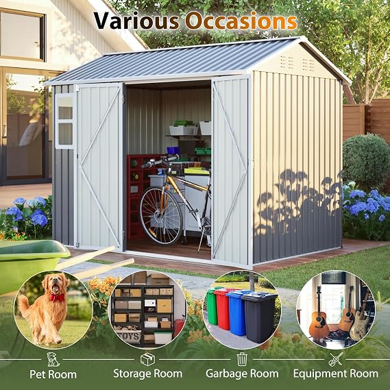 12x10 FT Metal Shed for Outdoor Storage, Garden Tool Shed with