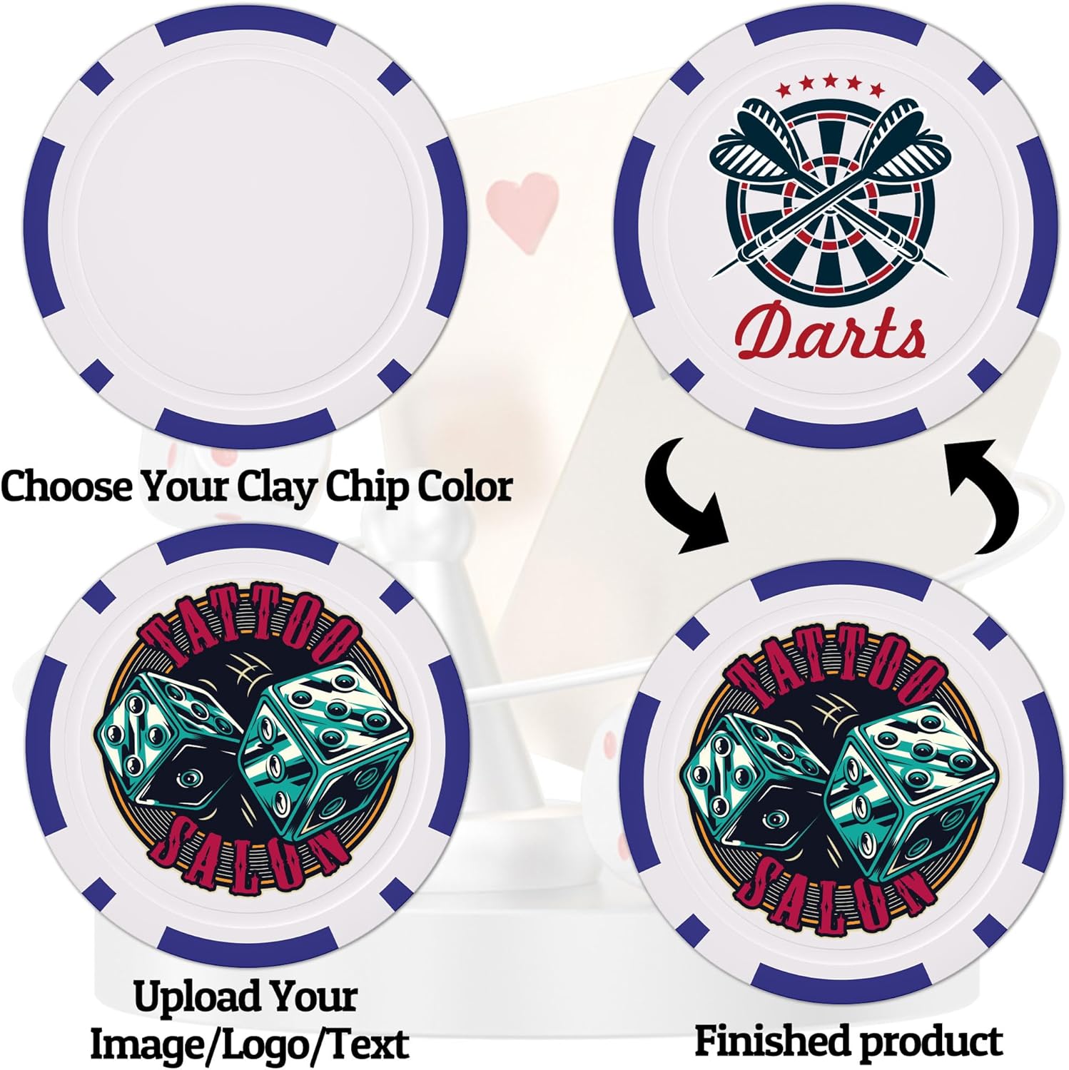 Custom Clay Poker Chips, 11.5Gram Personalized Poker Chips with Full Color Logo,Casino-Grade Monte Carlo Style Chips, Event Tokens for Texas Hold’em, Blackjack, Card Nights, Pack of 50
