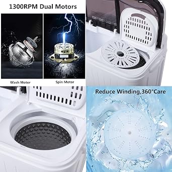 Portable Washing Machine14.3Lbs Twin Tub Washing Machine Low Noise for Home, Apartment, Dorms