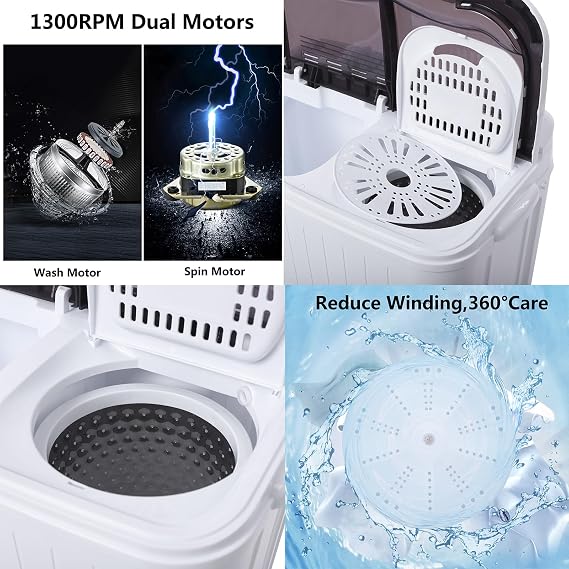 Portable Washing Machine14.3Lbs Twin Tub Washing Machine Low Noise for Home, Apartment, Dorms