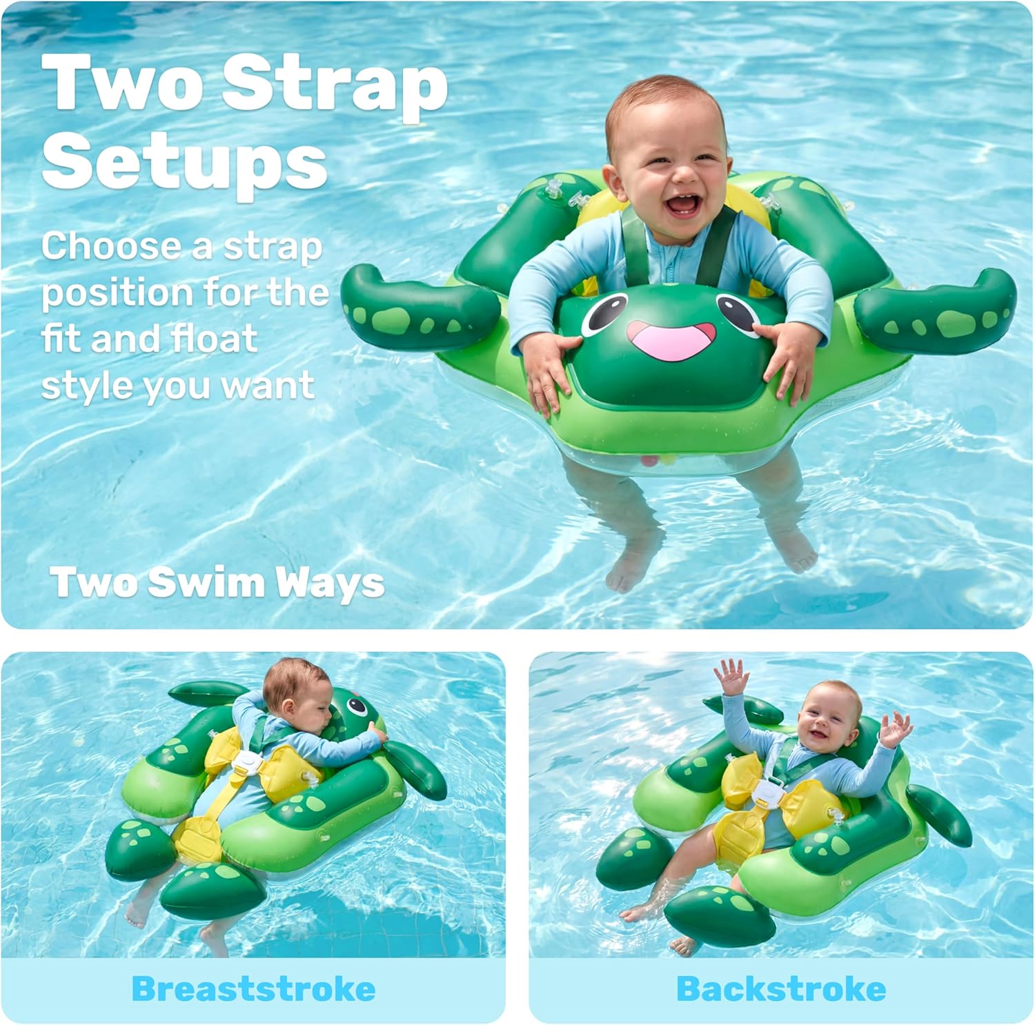Sloosh Baby Swimming Floats with Removable Sun Canopy, Inflatable Baby Pool Float, Sea Turtle Design Infant Swim Float Ring Swimming Pool Accessories for Age 6-36 Months