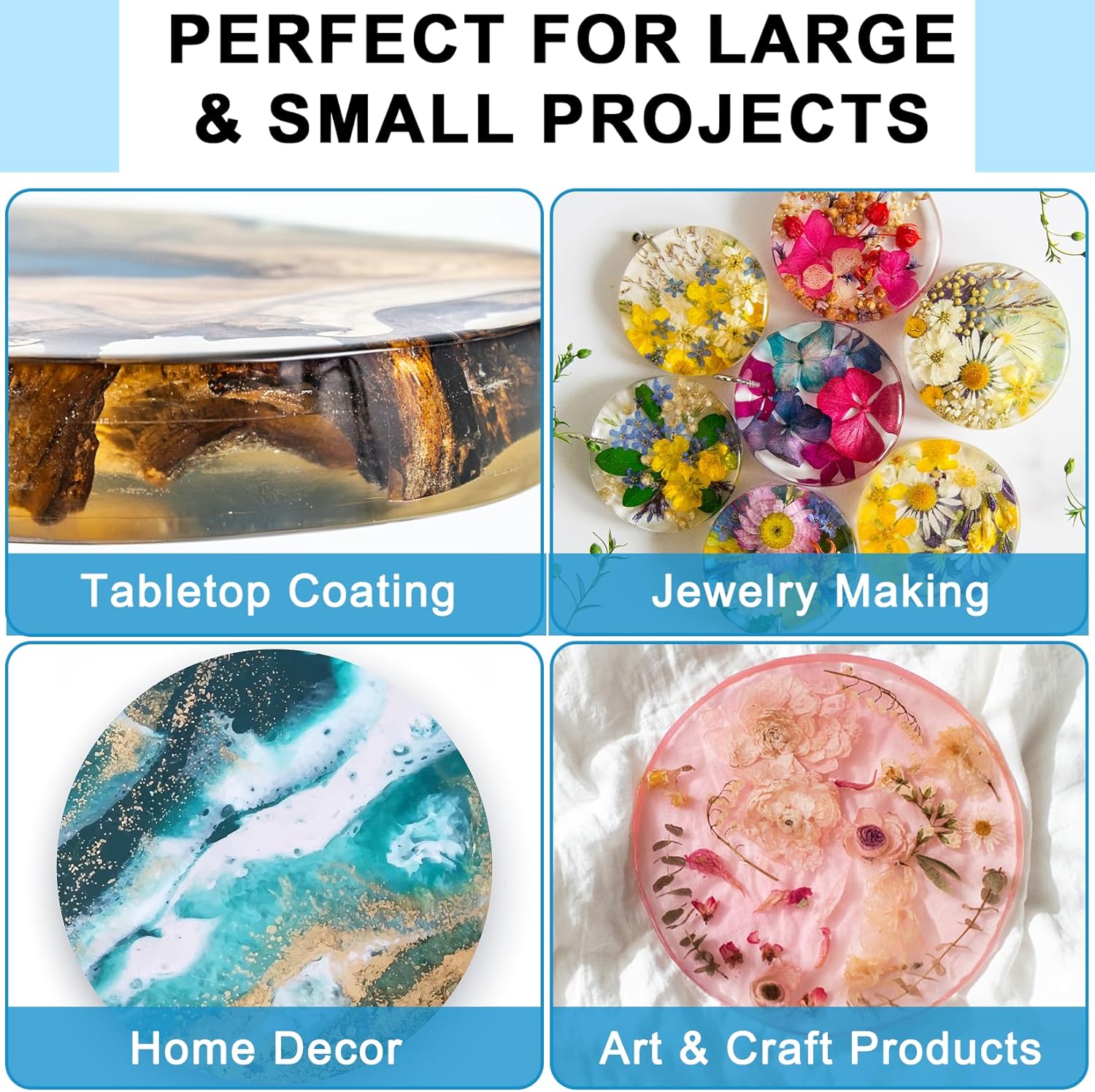 Epoxy Resin - 1 Gallon Crystal Clear Coating Kit, Not Yellowing No Bubble Easy Mix 1:1 Ratio, 2 Part Casting Resin for Art, Craft, Jewelry Making, River Tables, with Gold Foil Flakes, Glitter Flakes