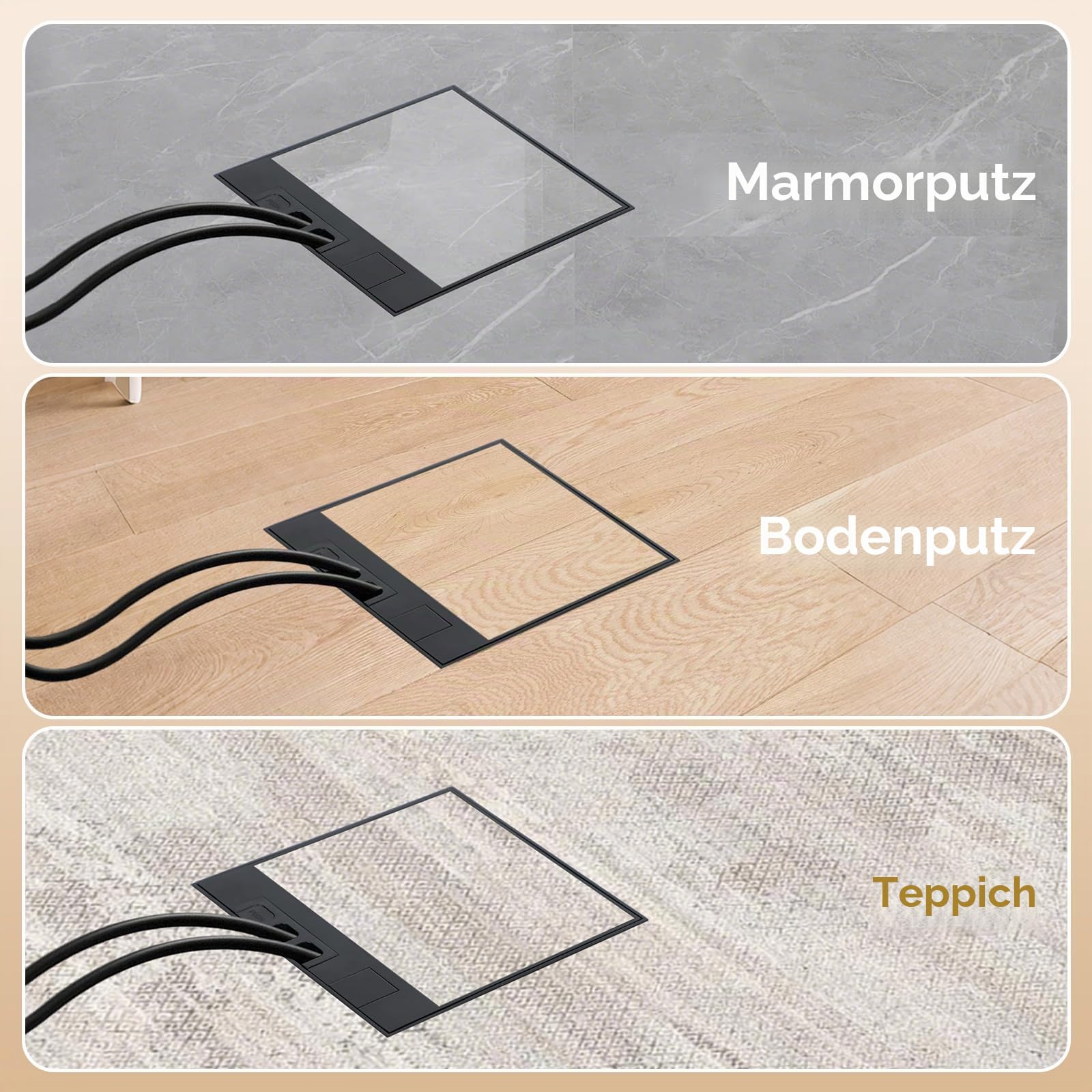 Bodensteckdose Innen, Edelstahl Bodeneinbausteckdose Versenkbare Steckdose mit 2AC und USB, Wasserdichte Einbausteckdose für Zuhause,Büros (Schwarz)