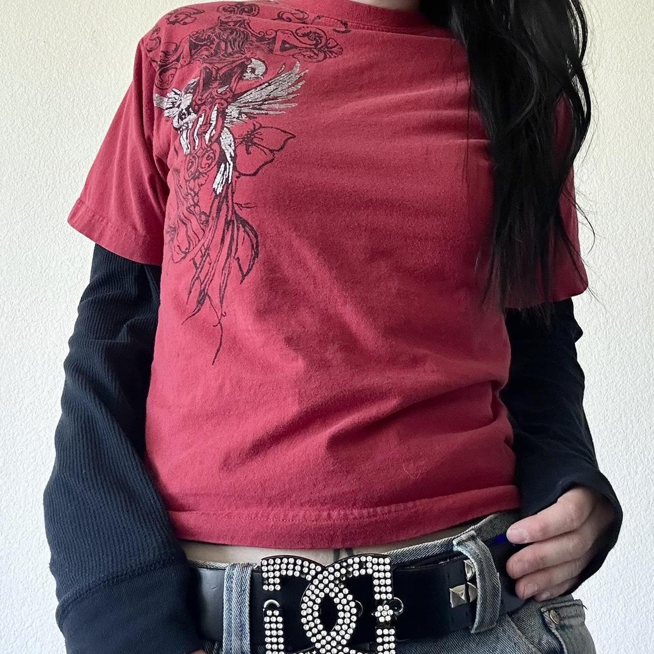 Goth Shirt Gothic Shirt Fake Two-Piece Alternative Clothing Goth Long Sleeve Top Grunge Clothes - Image 3