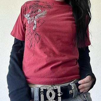 Goth Shirt Gothic Shirt Fake Two-Piece Alternative Clothing Goth Long Sleeve Top Grunge Clothes