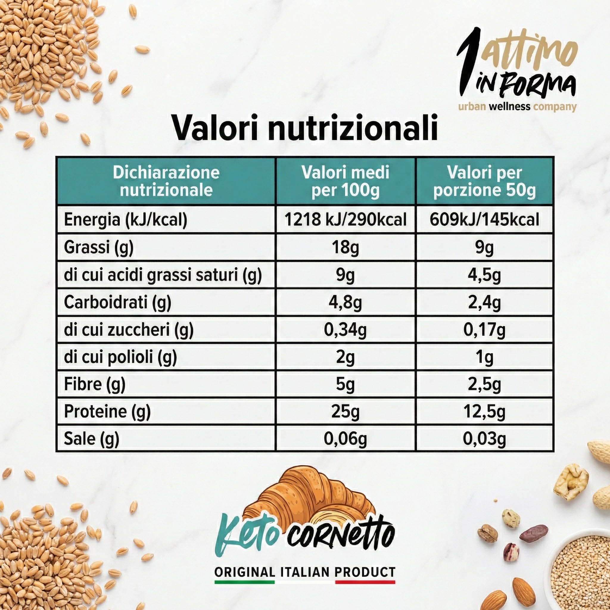 1Attimo in Forma Cornetto Proteico Keto Vuoto 50g, Croissant Proteico Low Carb ad Alto Contenuto Proteico, Ideale per Dieta Chetogenica e Colazione Proteica