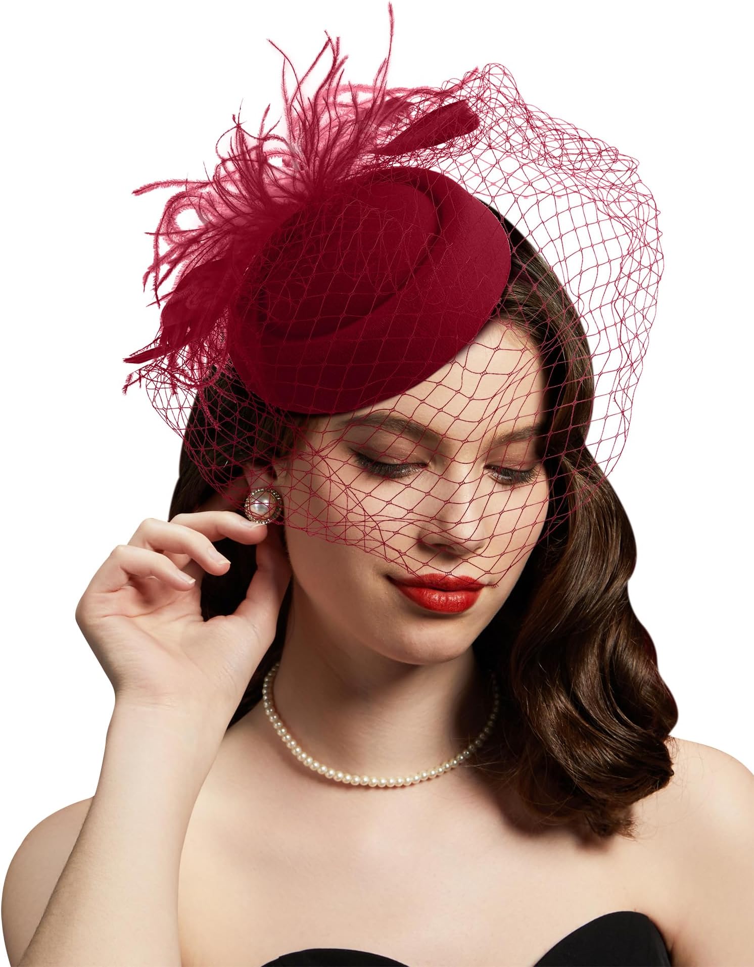 Fascinators Hats 20s 50s Hat Pillbox Hat Cocktail Tea Party Headwear with Veil for Girls and Women